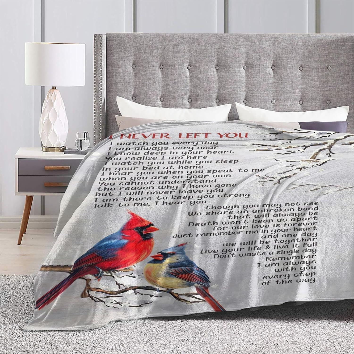 Red Cardinal Heaven Blanket Cardinal I Never Left You Decor Throw Blanket Gifts for Girls Boys Cardinal Lover Couch Bedding Super Warm Soft Plush Fleece Flannel Blanket for Adults Men Women 60"X50"