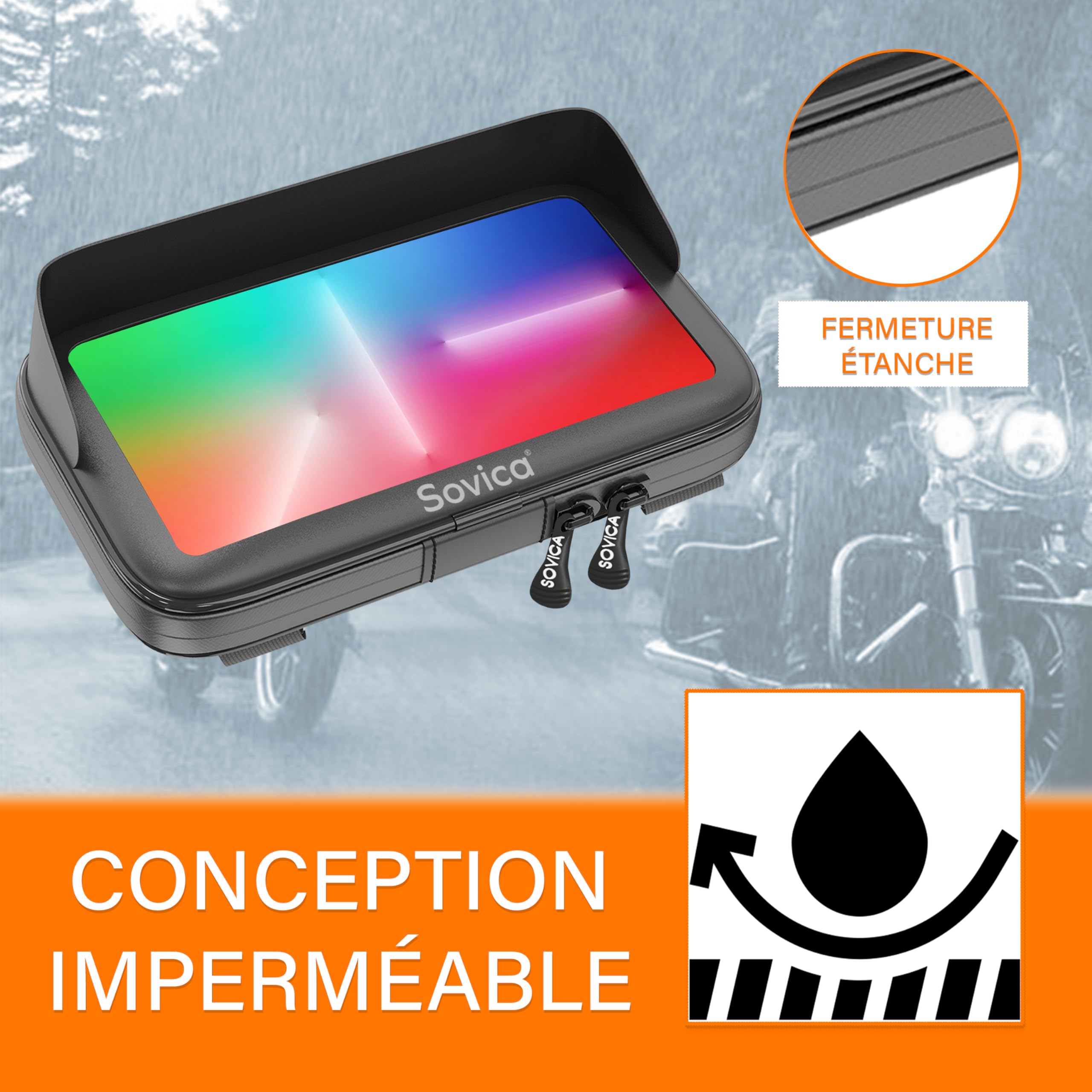 Support Téléphone Moto/Vélo Étanche - Housse Renforcée, Guidon Universel - Pour Smartphones Jusqu'à 7,6"