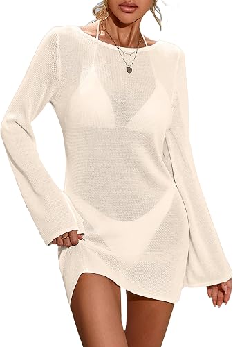 BreathSunny Womens Crochet Knit Swimsuit Coverup Mini Dress Summer 2026 Sexy Bac