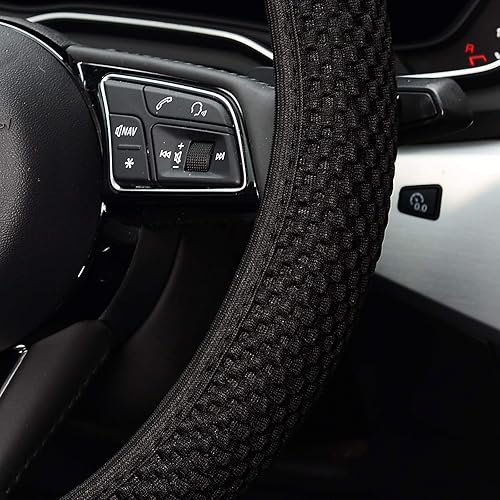 Miniatura 4 de LABBYWAY Funda de microfibra para volante, universal de 15 pulgadas, elástica para volante, cálida en invierno y fresca en verano, color negro