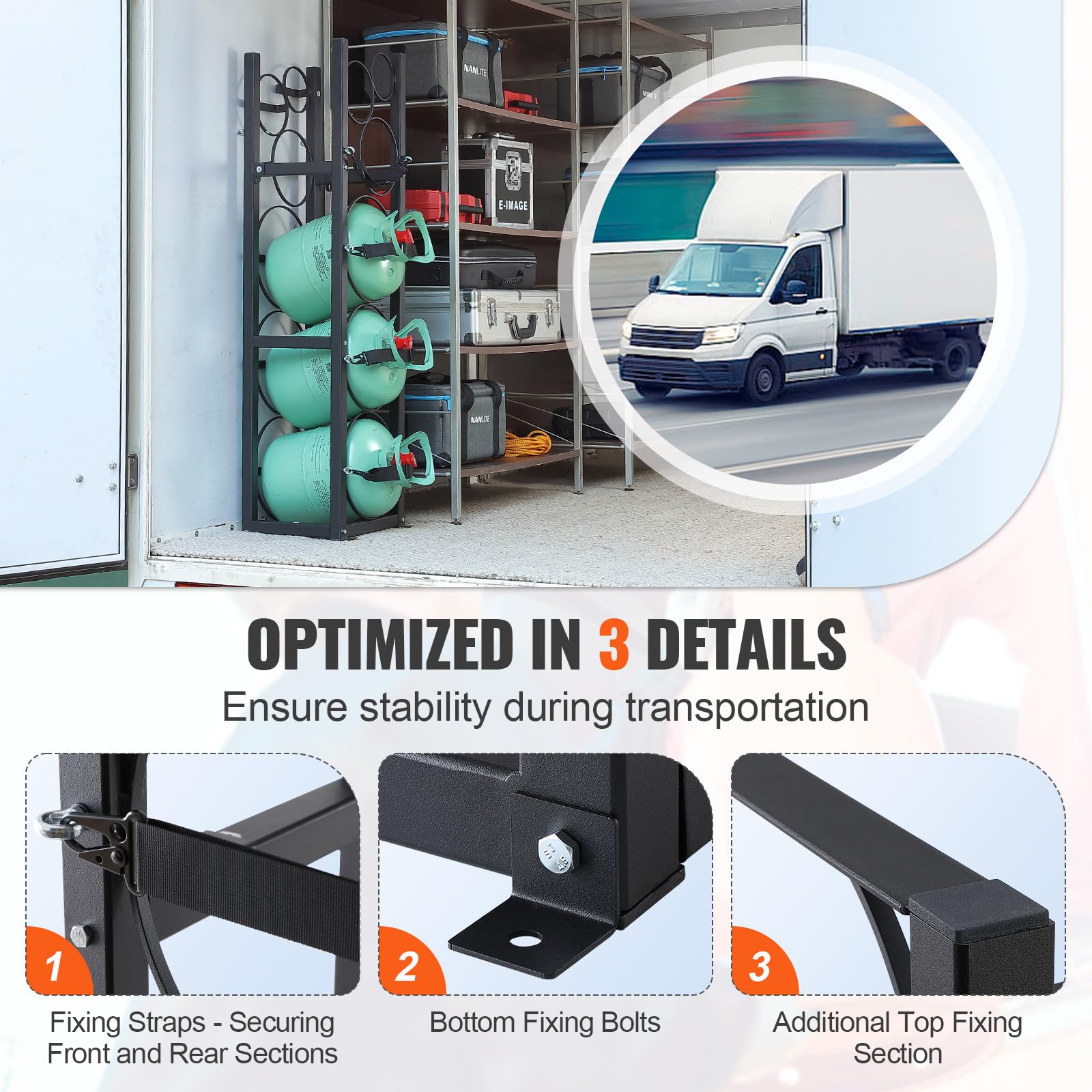 VEVOR Soporte para Tanque de refrigerante con 3 x 30 Libras y 3 Otros Que ahorran Espacio Estante para Tanque de Cilindro 46 x 12 x 11 Pulgadas para Almacenamiento de Gas nitrógeno y oxígeno
