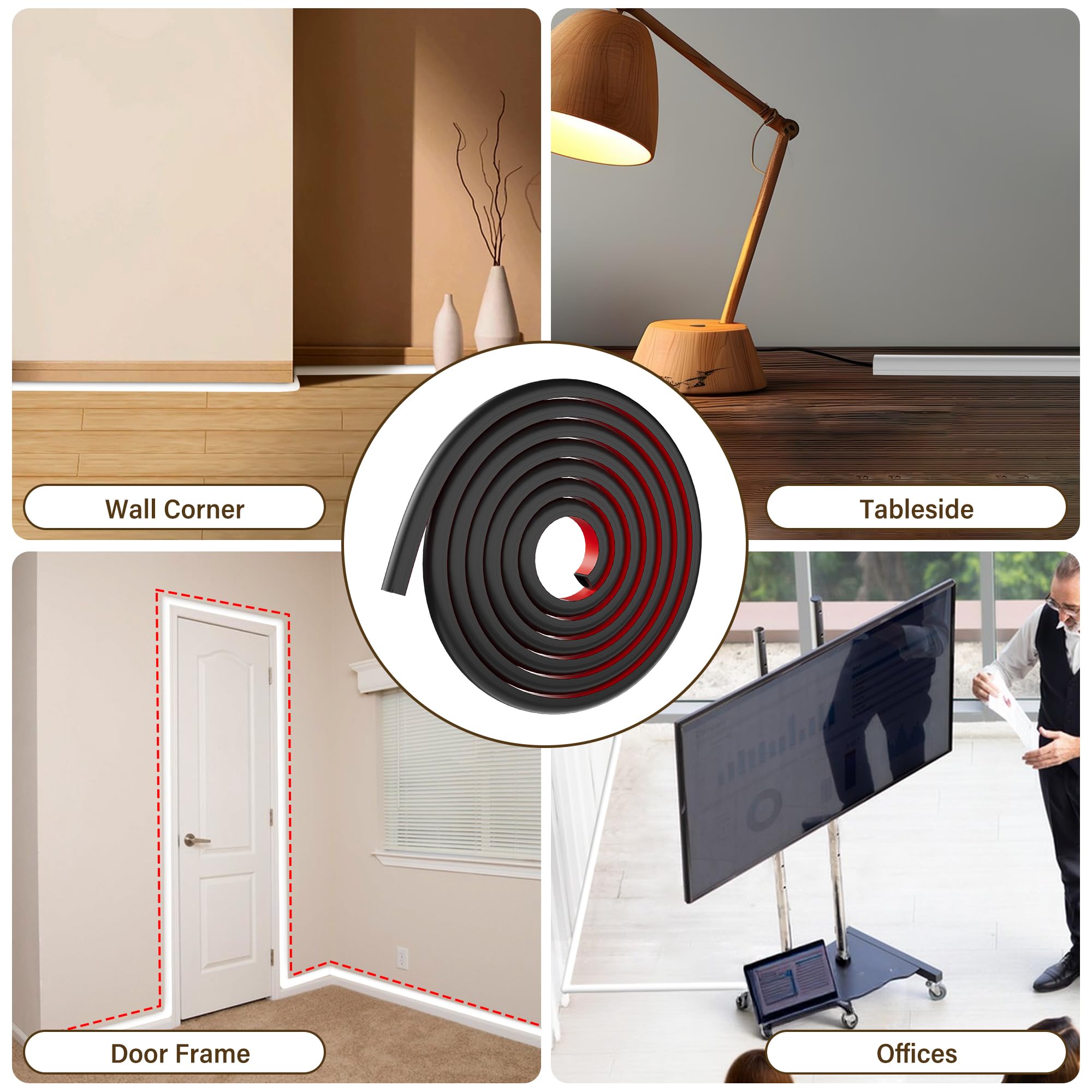 Kabelkanal selbstklebend 4m– Flexibler Silikon Kabelkanal für 1 Kabel (15x12 mm) – Kabelabdeckung für Wand, TV & Schreibtisch – schneidbar & überstreichbar (Schwarz)