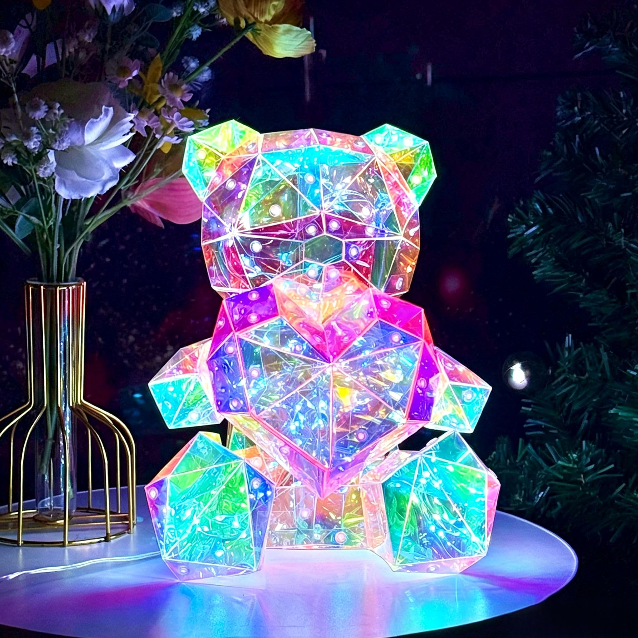 Jemnpela Prismatic Iridescent LED Night Light USB Powered 3D Prisms with Colorful Refractive Effects Decoration Lamp for Holidays Christmas Halloween