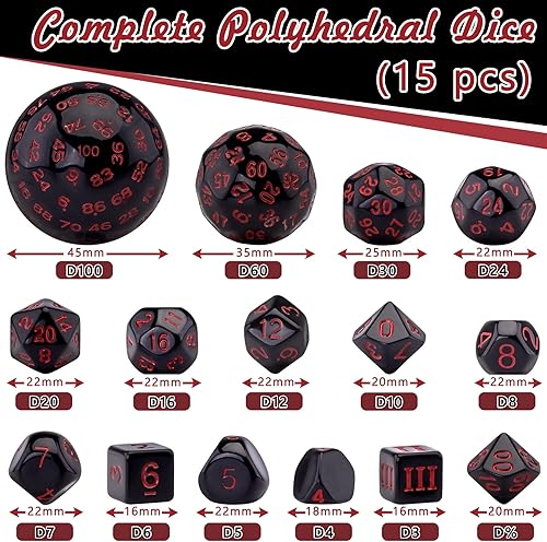 Miniatura 9 de AUSTOR Juego completo de dados poliédricos D3-D100 de 15 piezas con una bolsa de almacenamiento de cuero con cordón para juegos de rol