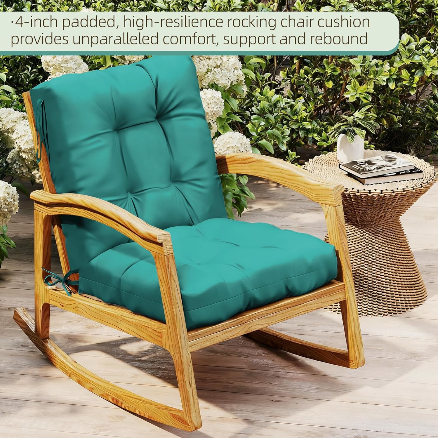 Outdoor Chair Cushions Set of 2, 42x21x4 Inch Patio Cushion for Dining/Rocking Chairs, High Back Soft Seat Pad with Ties, Indoor Outside Use, Fade-Resistant & Waterproof, Lake Blue