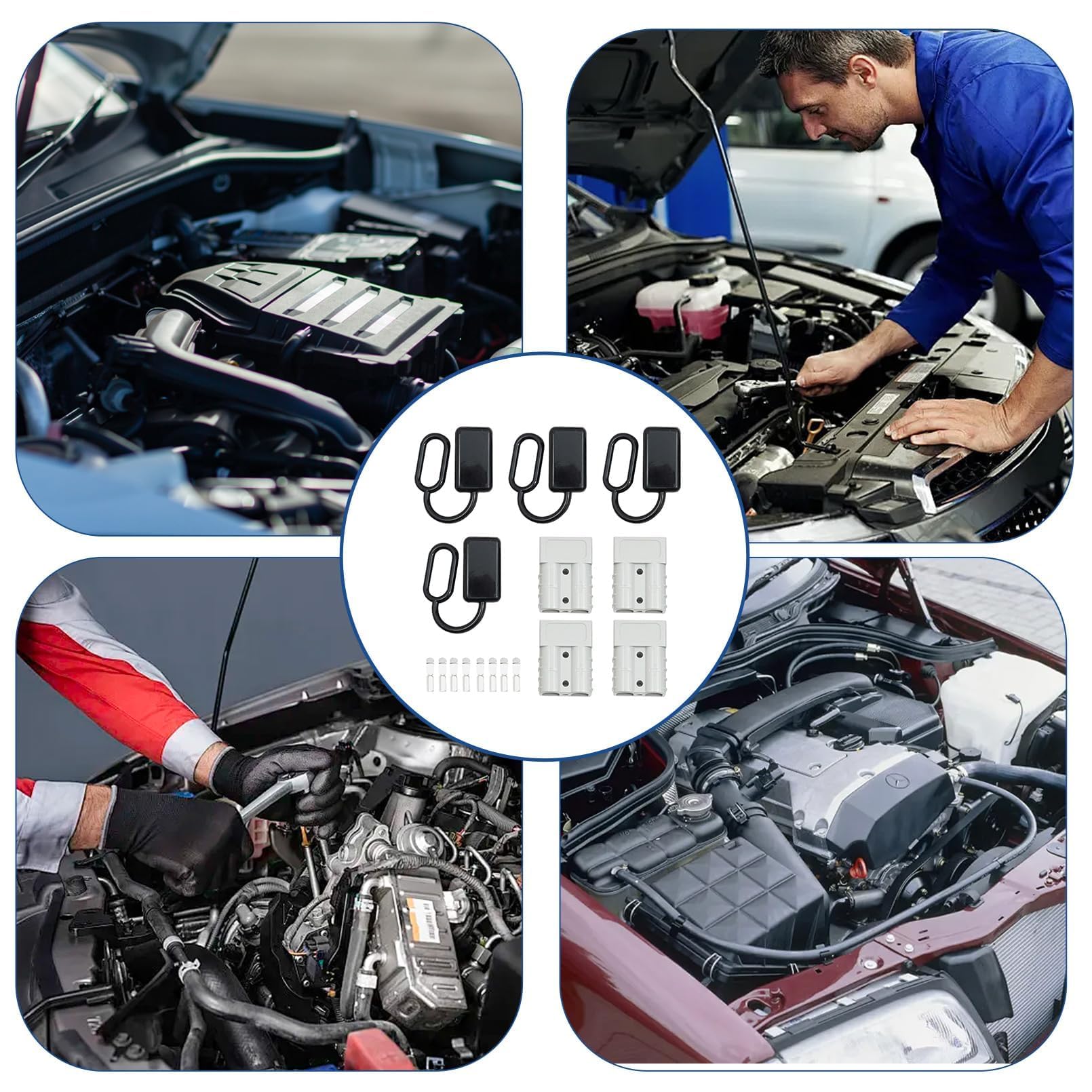 4PCS Connettori di Alimentazione 50A 600V, Connettore per Batteria Connessione Rapidam, mit Capicorda Elettrici, Spinotti Elettrici, per Auto, Rimorchio, Trailer, Verricello (grigio)
