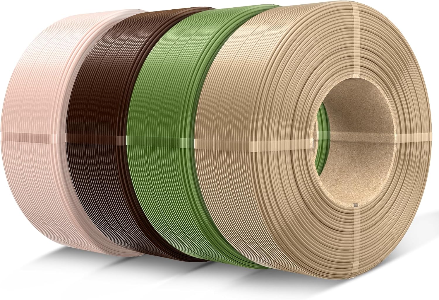 SUNLU Refill PETG Filament 1.75mm, 3D Printer Filament, Suitable for Bambu Lab and SUNLU Reusable Spools, 1kg per Spool, 4 Pack, 4 Colors, Beige+Coffee Brown+Olive Green+Oak