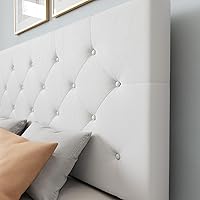 Vista 8 de WEEWAY Base de cama de plataforma de tamaño matrimonial con 4 cajones de almacenamiento, cabecera capitonada con botones de costura de diamante