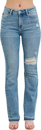 Judy Blue Women's Mid-Rise Distressed and Released Hem Bootcut Jeans