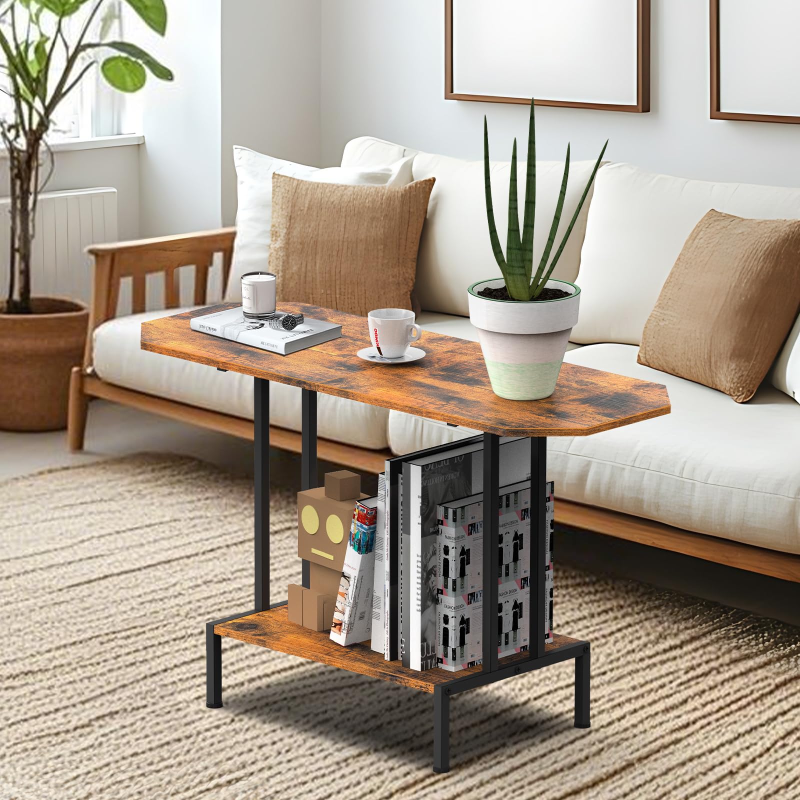 Coffee Table for Living Room 2 Tier Small Coffee Table with Open Storage Shelf Center Table Industrial Modern