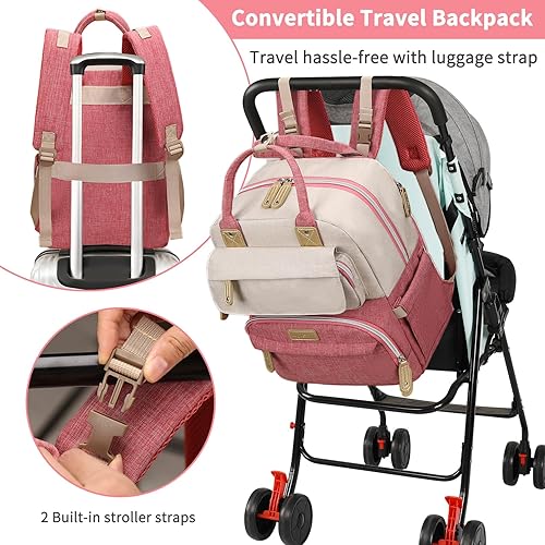 Miniatura 6 de Mochila para pañales, bolsa de pañales para bebé, bolsa de pañales rosa grande, mochila de regalo para niñas, Rojo -, Casual