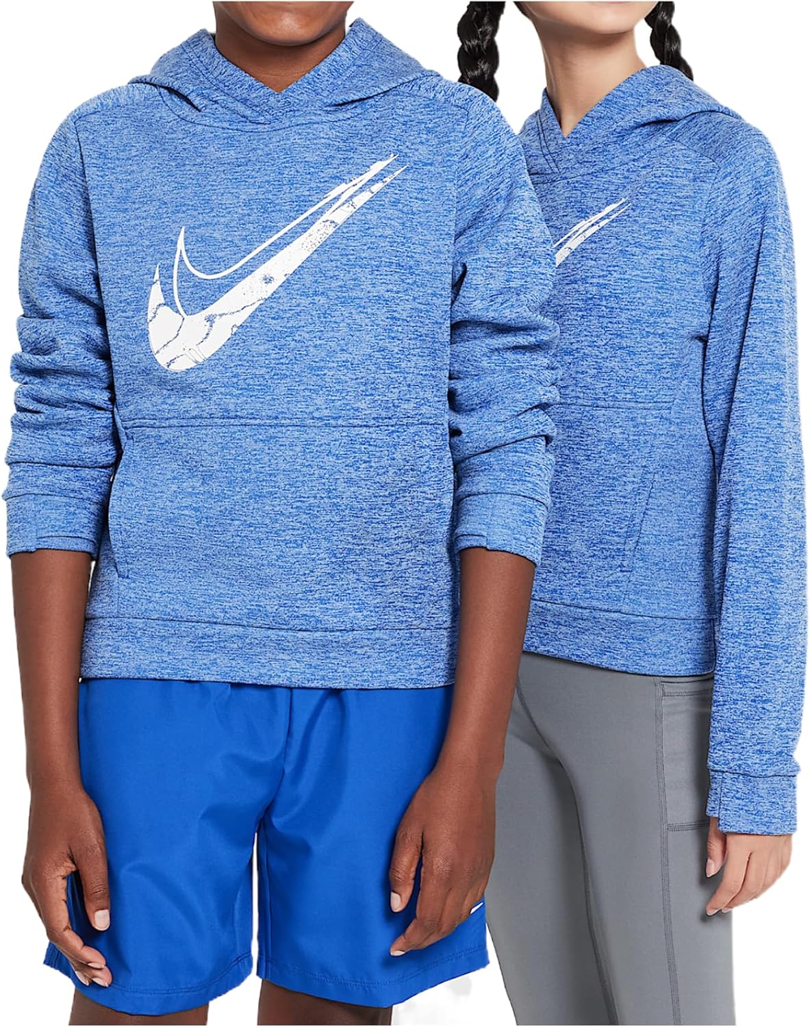 Nike Multi Stain Repel Big Kids' Therma-FIT Hoodie (HF4414-480, Game Royal/University Blue/Heather/White) Size Large