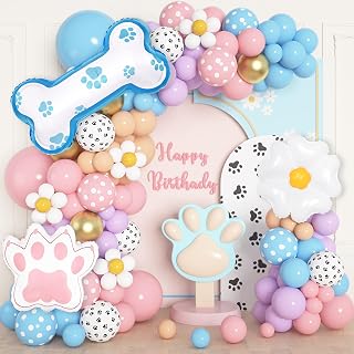Ouddy Life 176Pcs Blue Balloons Arch Garland Kit, Birthday Decorations Dog Paw Bone Daisy flower Pink Purple Blush Balloons for Girls Puppy Party Baby Shower Decor (Blue Balloons Arch Garland Kit)