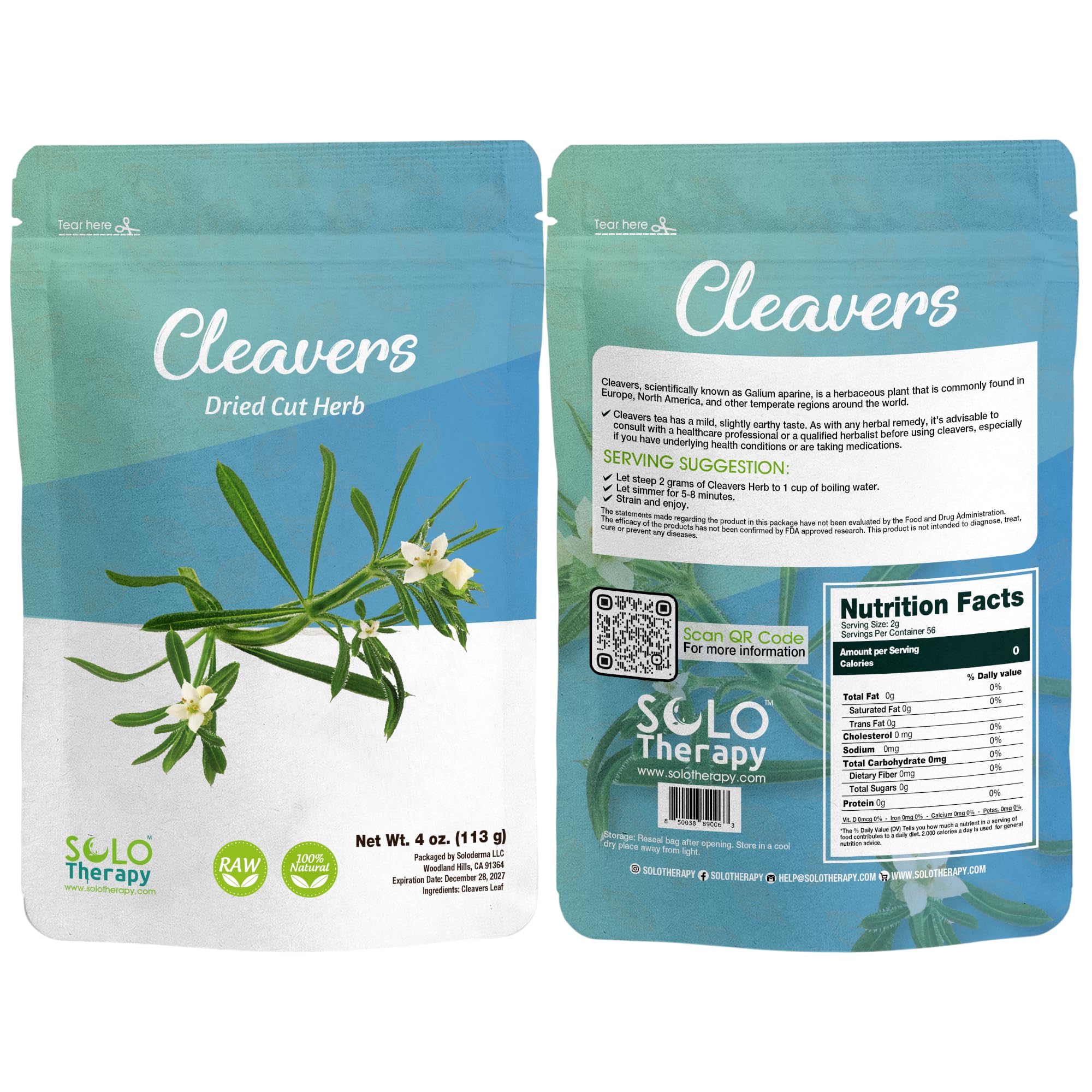 Cleavers Herb 4 oz., Cleavers Dried Cut Herb, Cleavers Tea, Galium Aparine, Resealable Bag, Product From Bulgaria