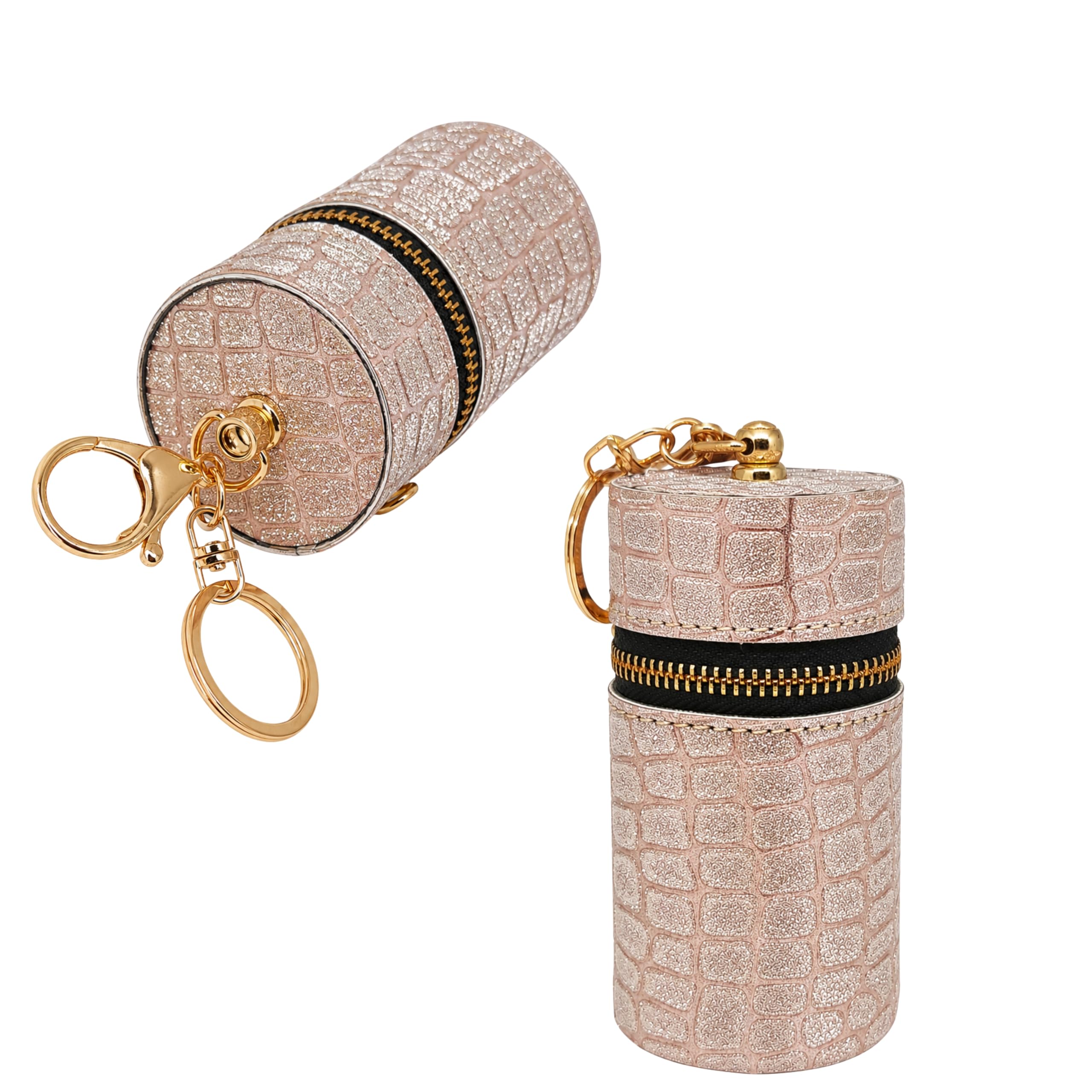 ZAFCO Lipstick Organizer Leather Lip Gloss Bag with Keychain Portable Mini Lipstick Case Earphone Storage Coin Purse Perfume Fingernail Polish Holder for Girls Women (Rose Gold)-image-40