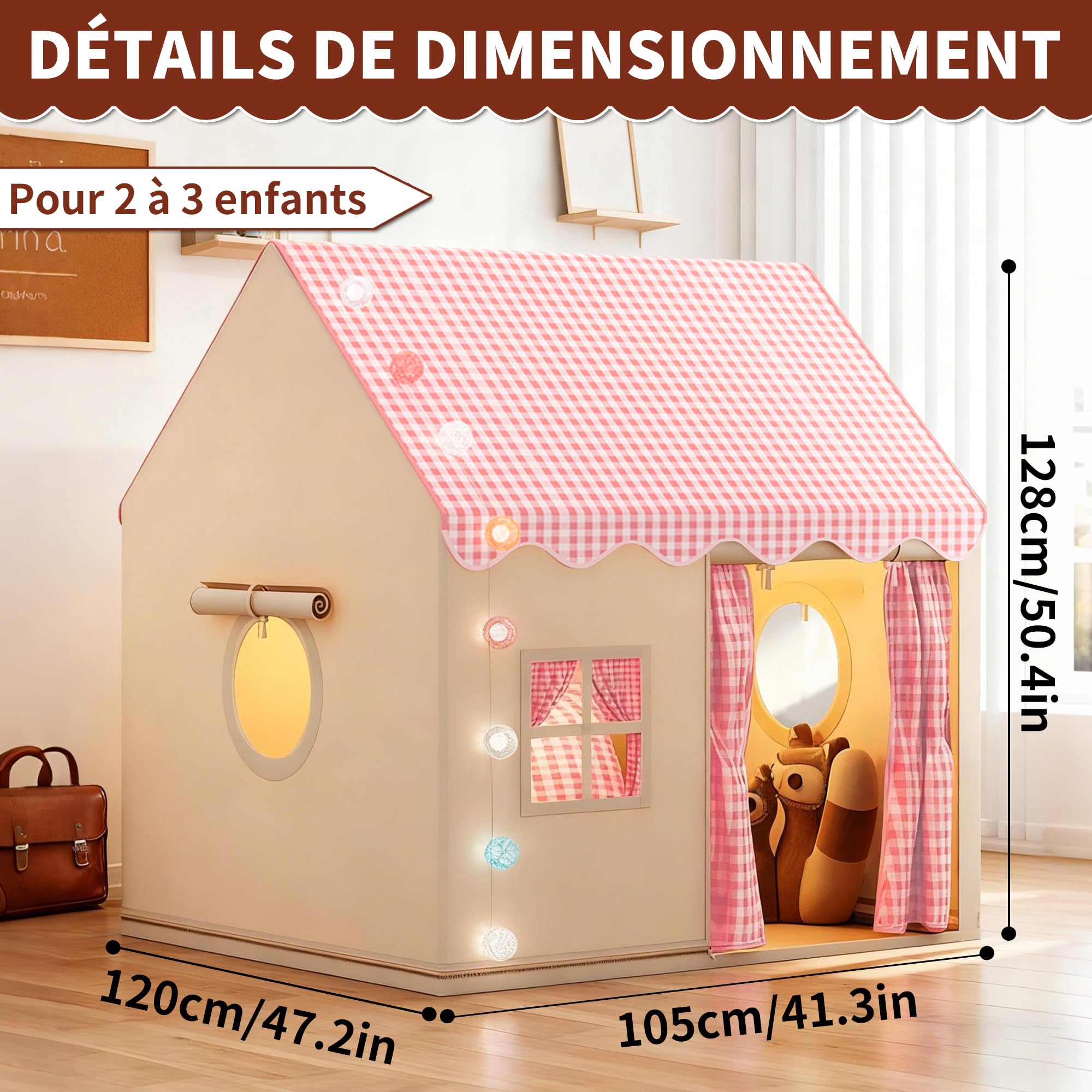 Tente de Jeu Enfant Cabane Tout-Petits avec Lumineuse Décorative Rose