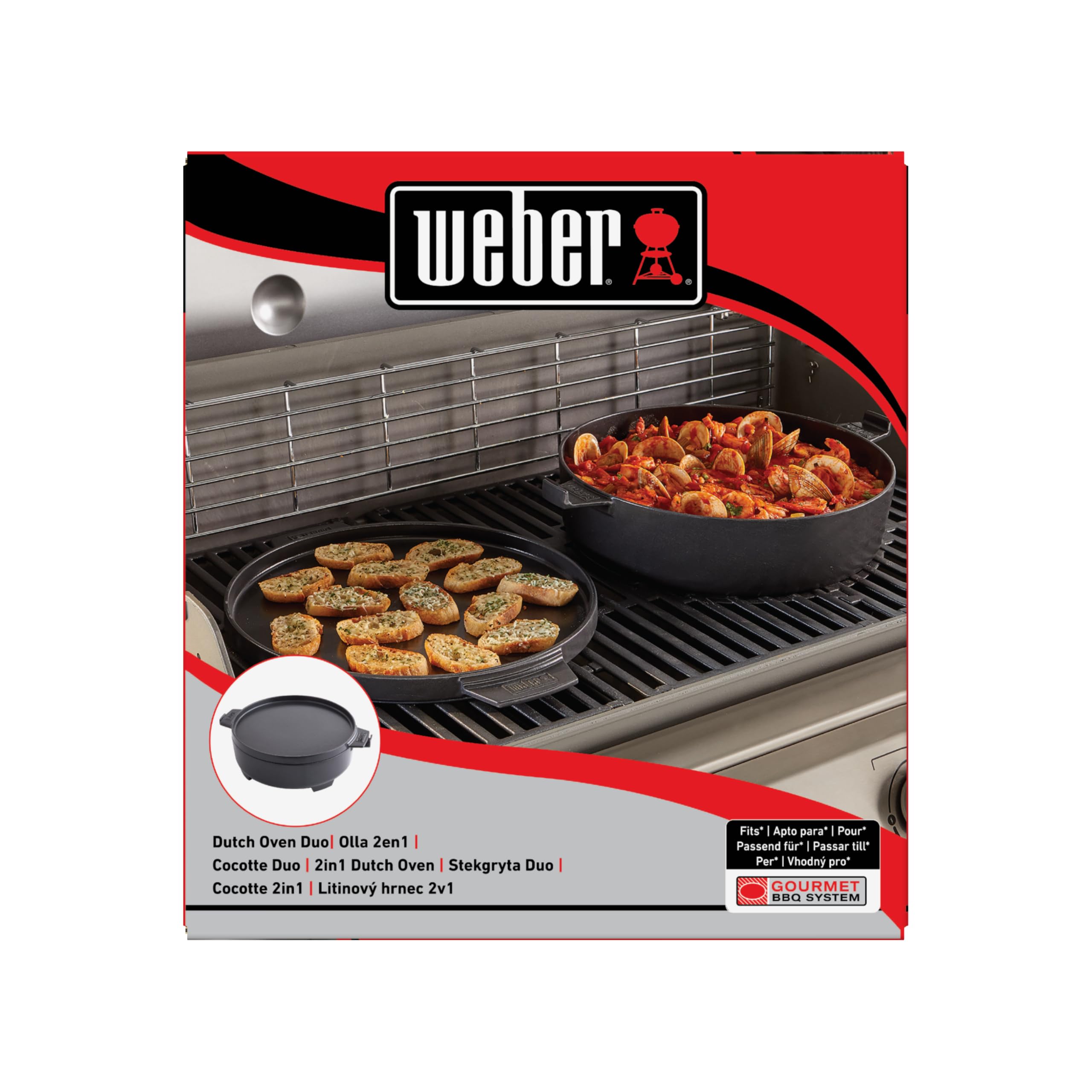 Weber Garnek Żeliwny Dutch Oven 2 w 1 do Systemu Gourmet Bbq, Garnek z Pokrywką Używaną Jako Patelnia, Czarny (8857)