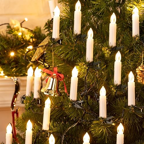 Miniatura 1 de Guirnalda de luces de Navidad, 48 pies, 50 luces LED para árbol de Navidad, luces de vela conectables sin llama con clips para árbol de Navidad,