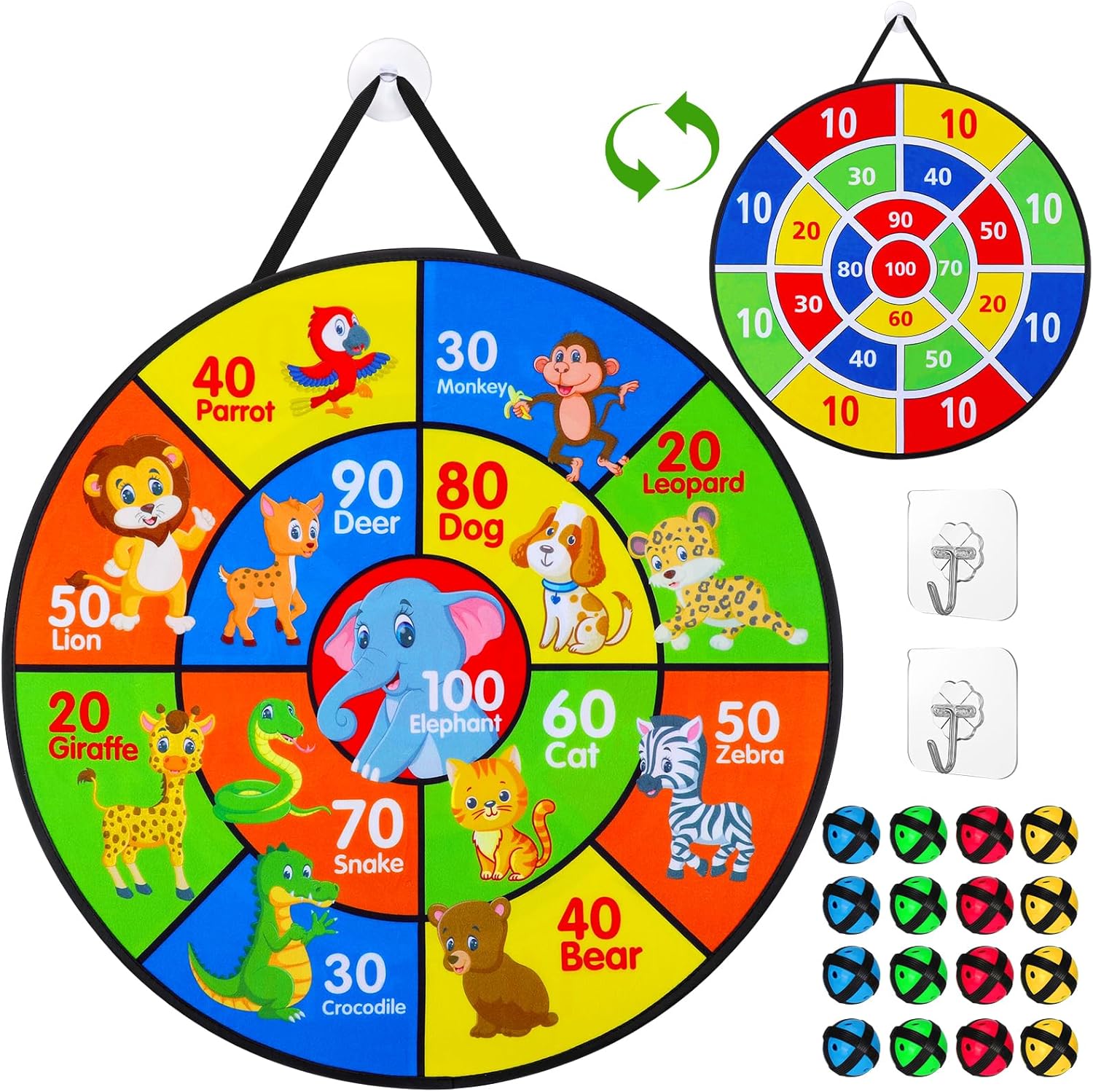 Xoolkly Kids Dart Board Set 26" Double Sided Dart Board Kids with 16 Sticky Balls Velcro Dart