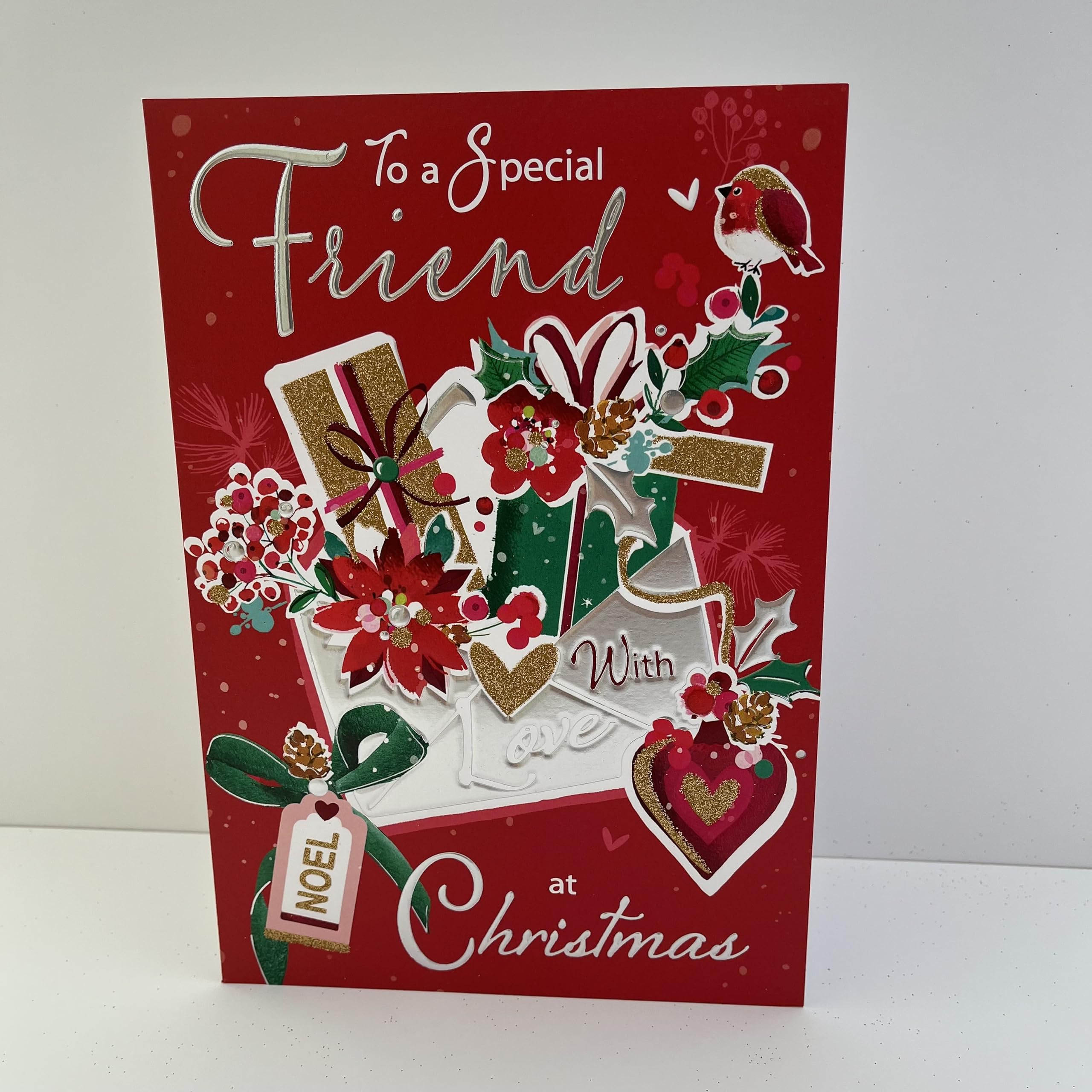 Jonny Javelin Weihnachtskarte 'Special Friends' – Mit Weihnachtsmannzug & Schneemann, Gestanzt, 145x194 Mm, Inkl. Rotem Umschlag