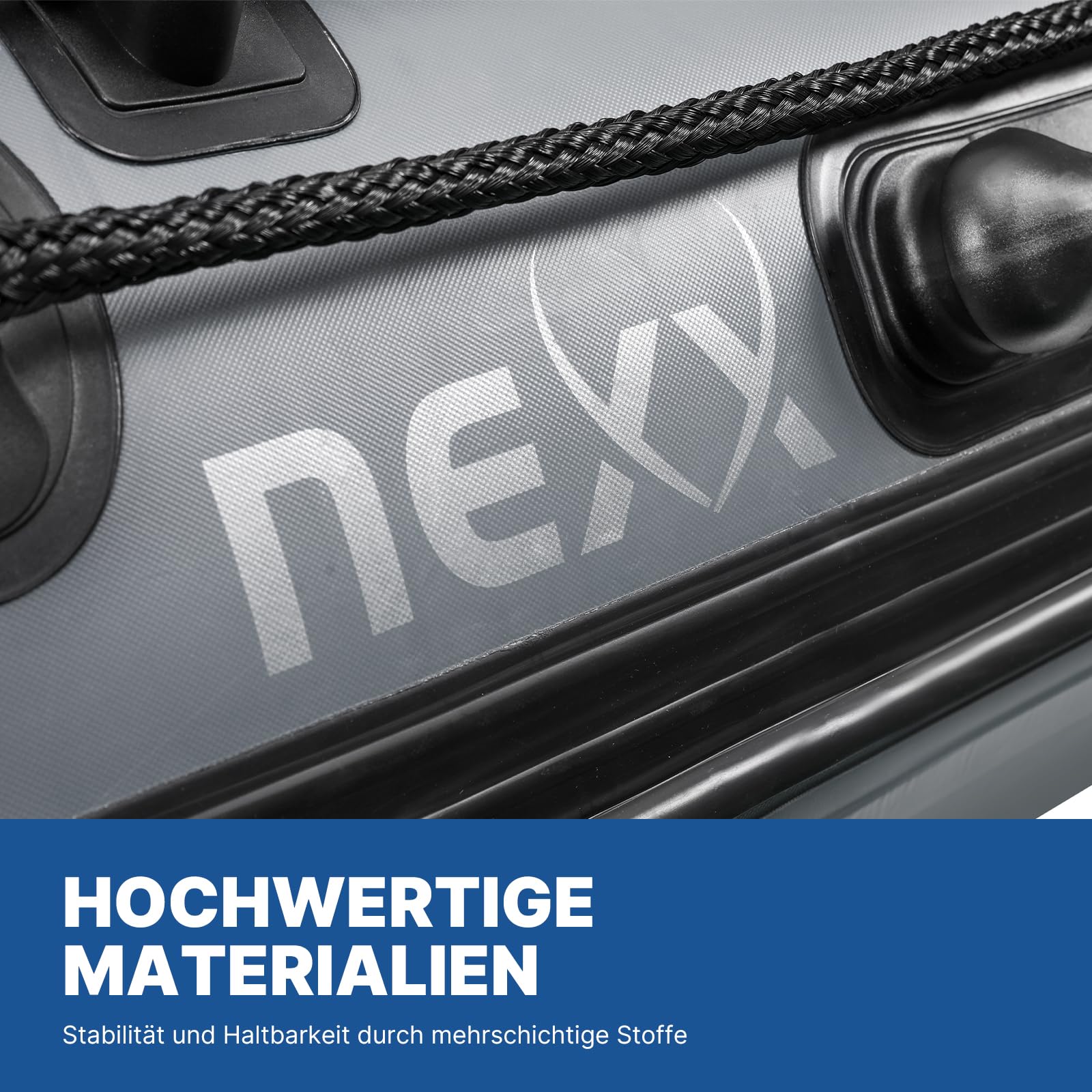 Professionelles Sportboot, Schlauchboot, Anglerboot NEXX 260cm mit Luftboden - mit 1 Sitzbank inkl. 2 Paddeln, hellgrau
