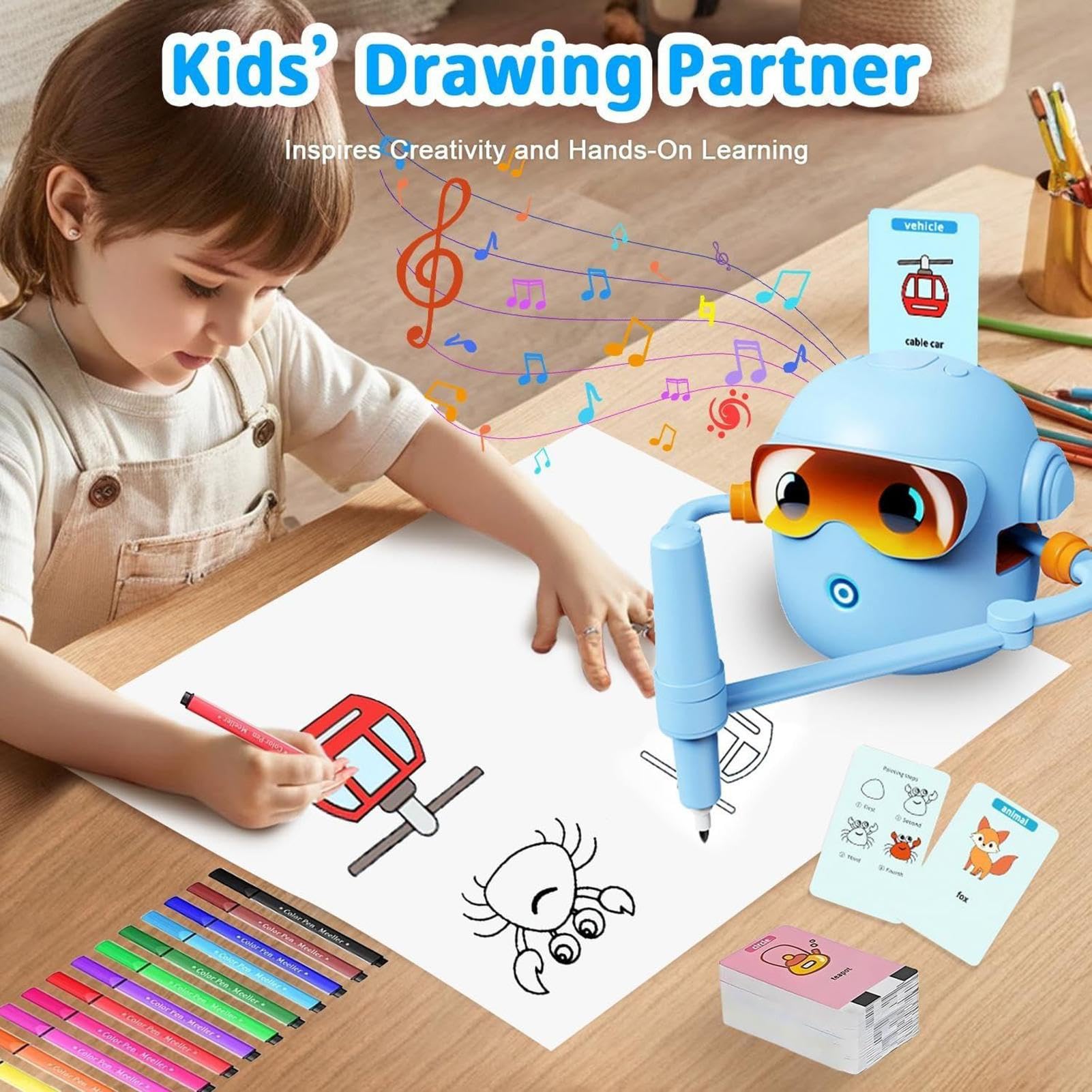 Robot de Dibujo para Niños con 100 Tarjetas Interactivas Juguete