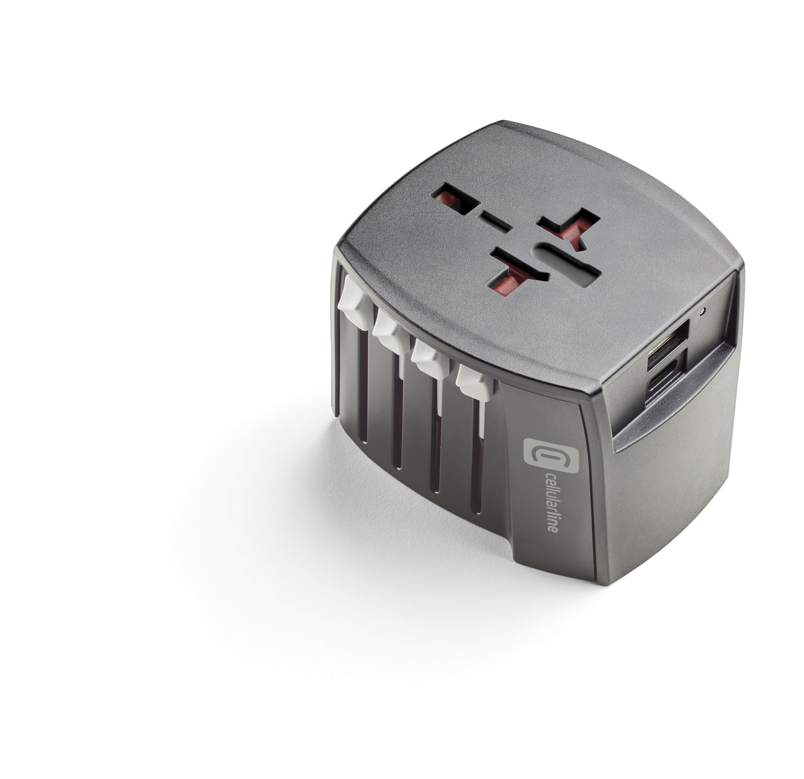Cellularline Adattatore da viaggio multispina USB 18W USB-C 20W 100-240V 600W EU/UK/AUS/USA Nero