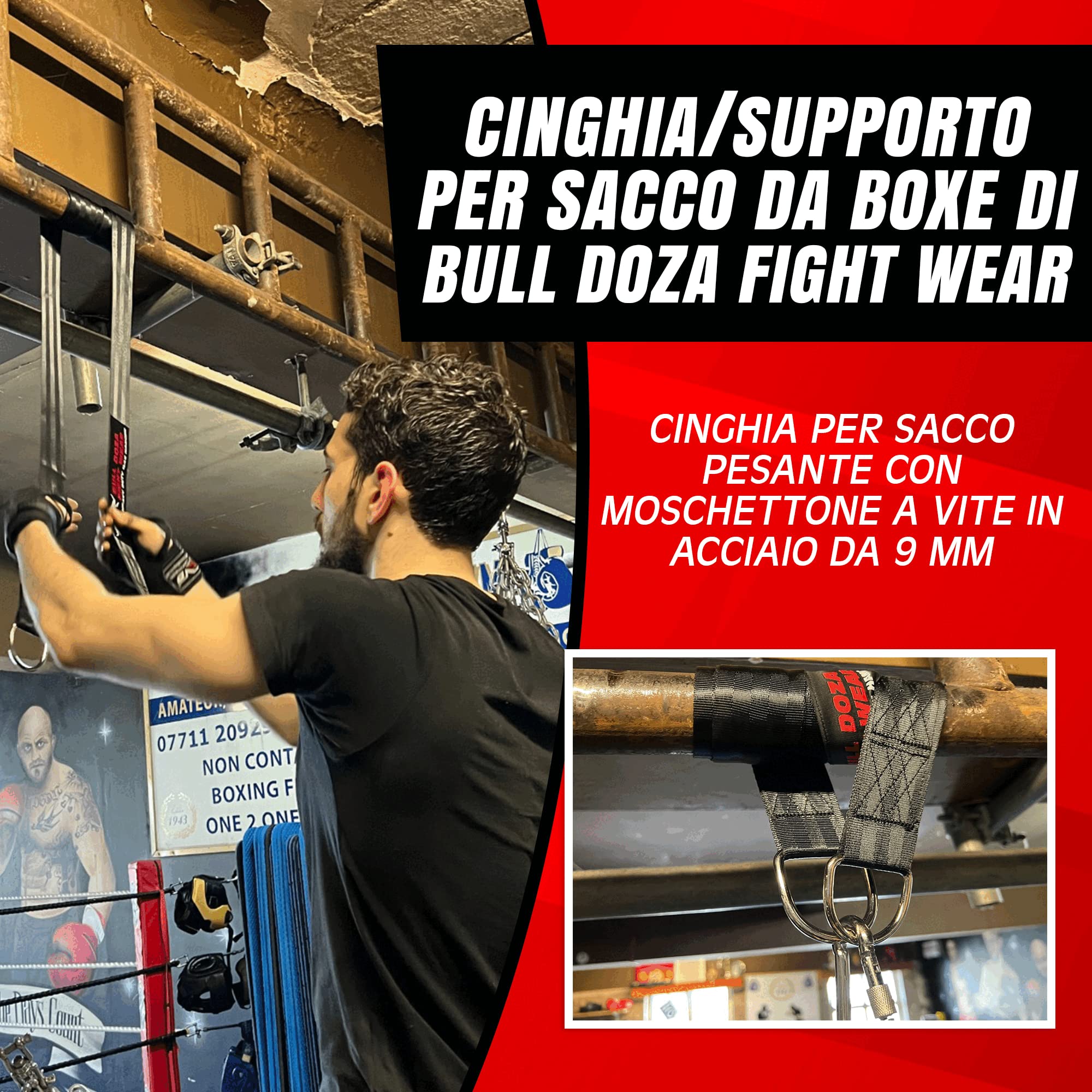 Bull Doza Fight Wear Cinghia per Sacco da Boxe – Silenziosa, Robusta, Antiscivolo – Disponibile in 3 Misure