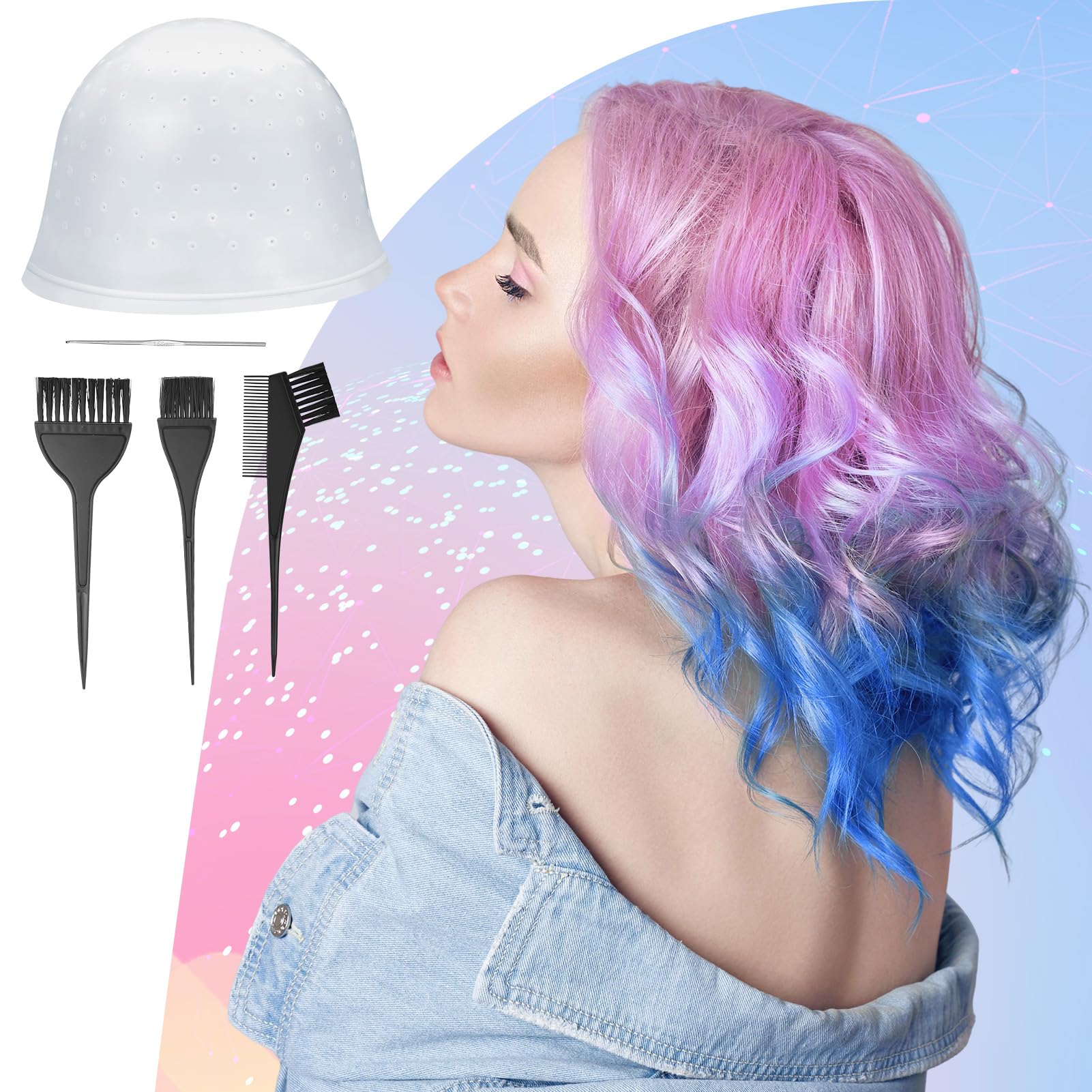 7 Pcs Bonnet Meches Cheveux Trous Pré-percés Bonnet Meche Cheveux Professionnel Kit Coloration Cheveux Bonnet pour Meches et Balayage Casquette pour Coloration pour Femmes Filles