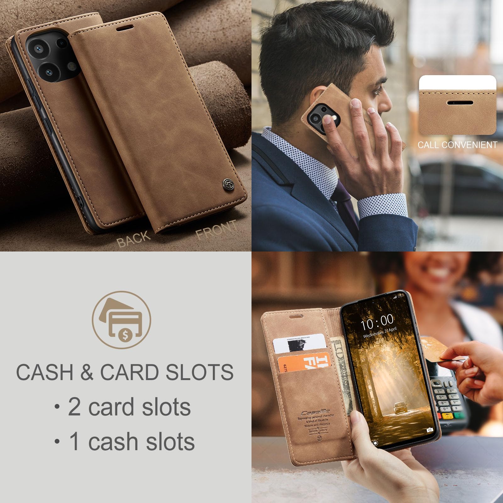 Monweicz Cover Compatibile con Xiaomi Redmi Note 13 4G, Custodia Portafoglio con Slot per Scheda, Protezione Completa Premium in Pelle PU, Flip Libro Magnetica Xiaomi Redmi Note 13 4G, Marrone