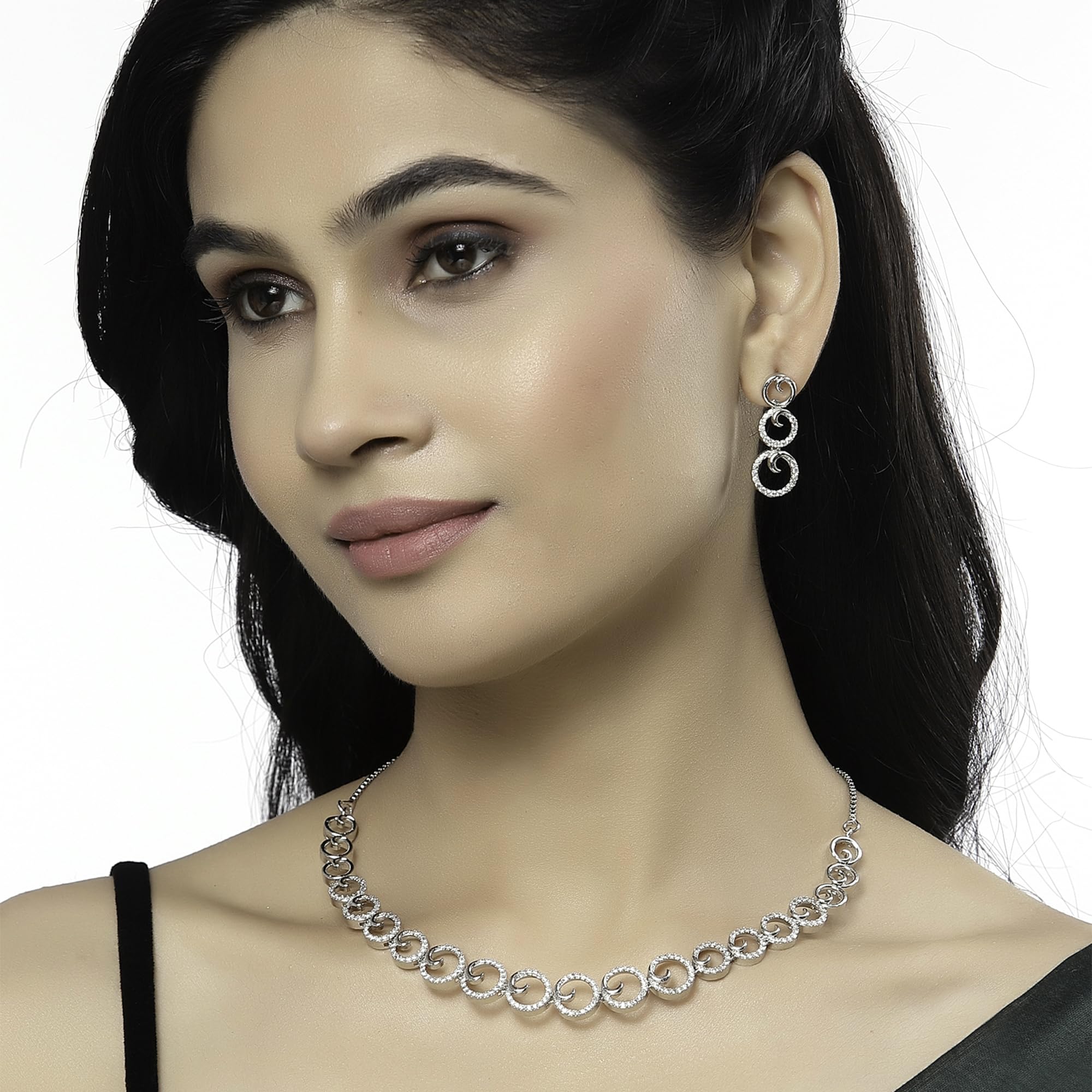 Elegant Rhodium American Diamonds Necklace Set