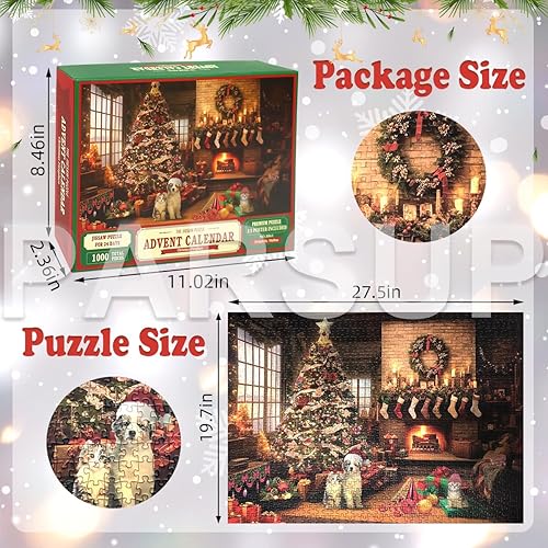 Miniatura 2 de Calendario de Adviento de Navidad 2025 rompecabezas con póster de referencia 1:1 – 1000 piezas de rompecabezas de chimenea para niños y adultos, 24