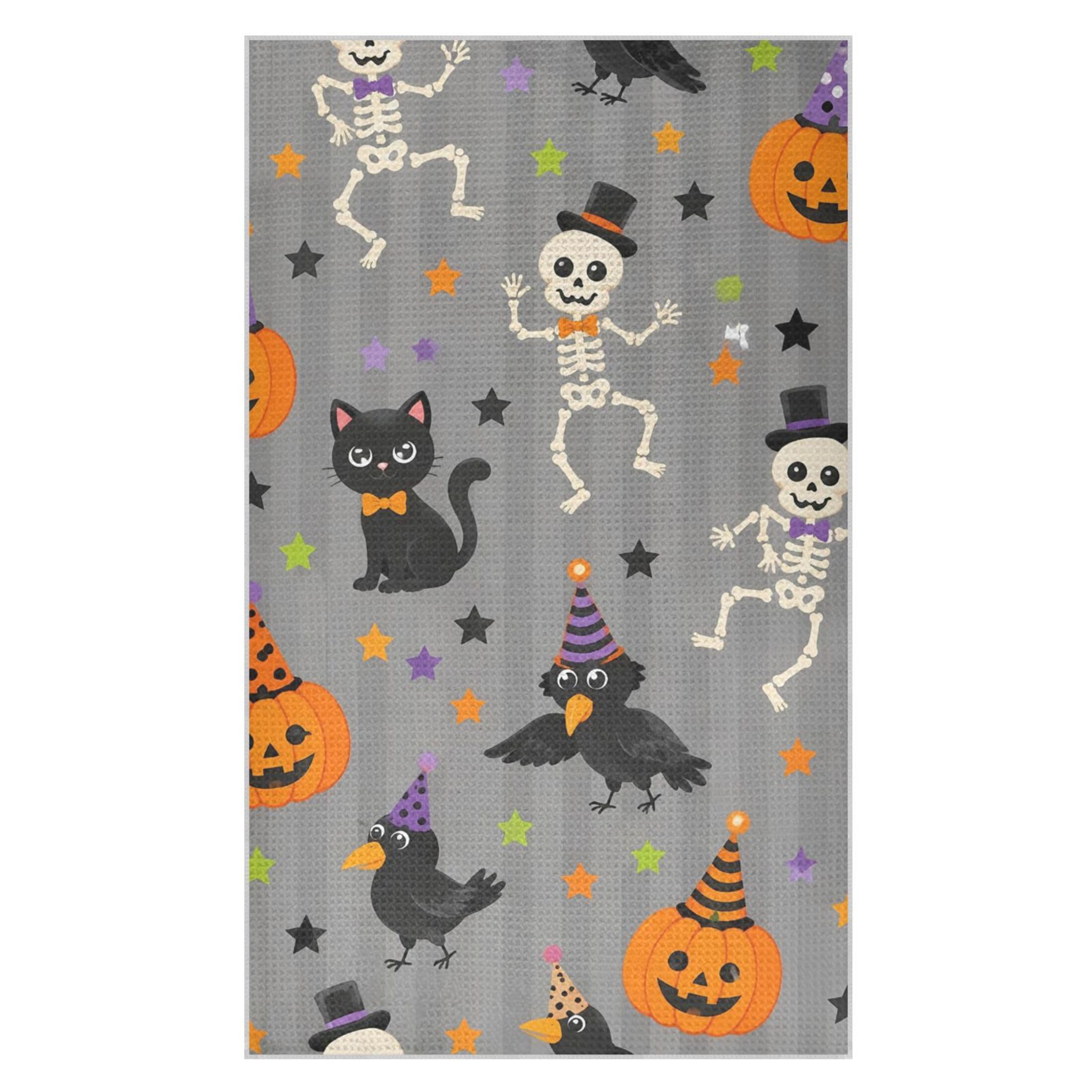 Kutsu Cats Skeletons Waffle Weave Kitchen Towels Absorbent Quick Drying Dish Towels for Kitchen, Decorative Tea Towel, 18x30 in