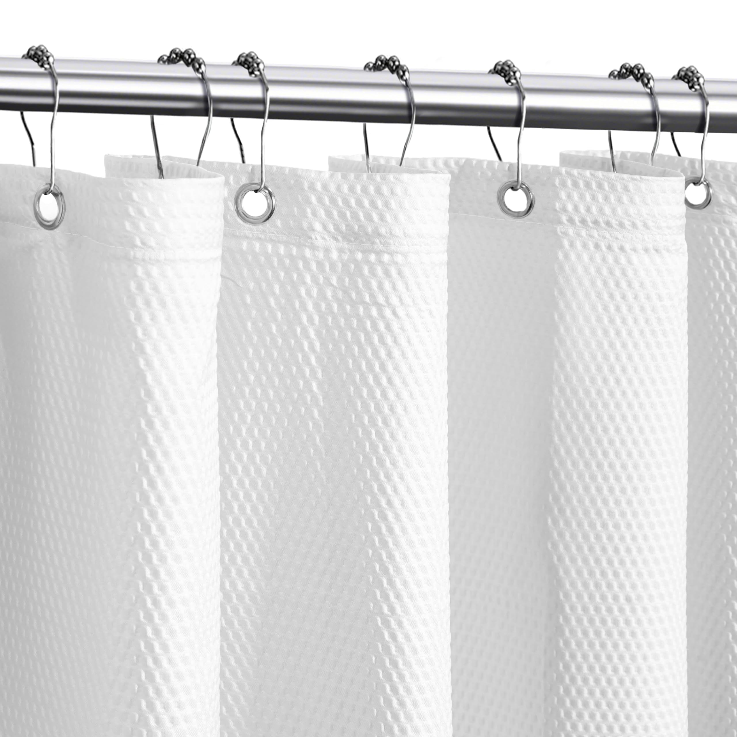 Tititex Solid White Cloth Fabric Shower Curtain Liner with 2 Magnets - Texture Pressure Bubble Soft Hotel Quality Waterproof Shower Liner, Light-Weight & Machine Washable 72x72 inch
