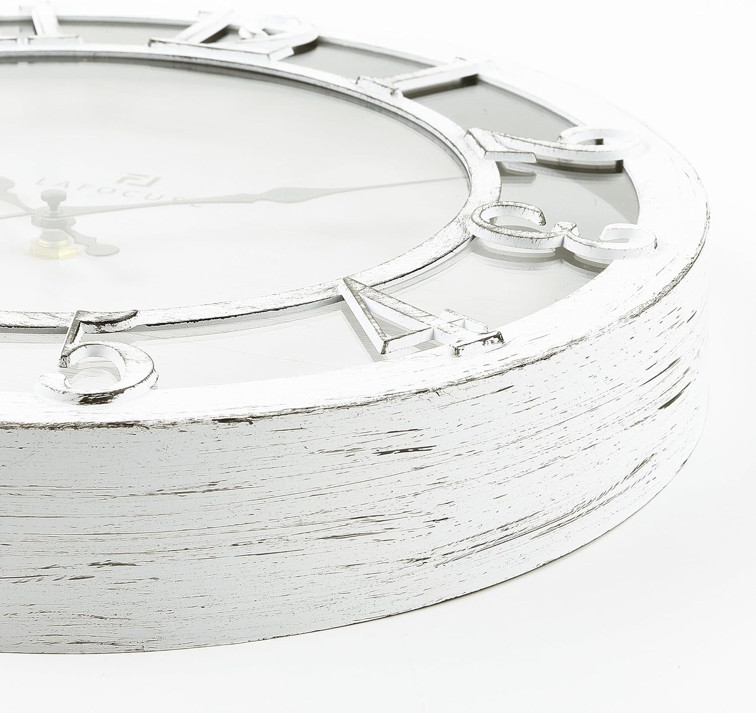 Lafocuse 12 Inch Raised 3D Numbers White Wall Clock Kitchen Battery Operated, Silent Farmhouse Distressed Rustic Wall Clocks for Living Room Decor