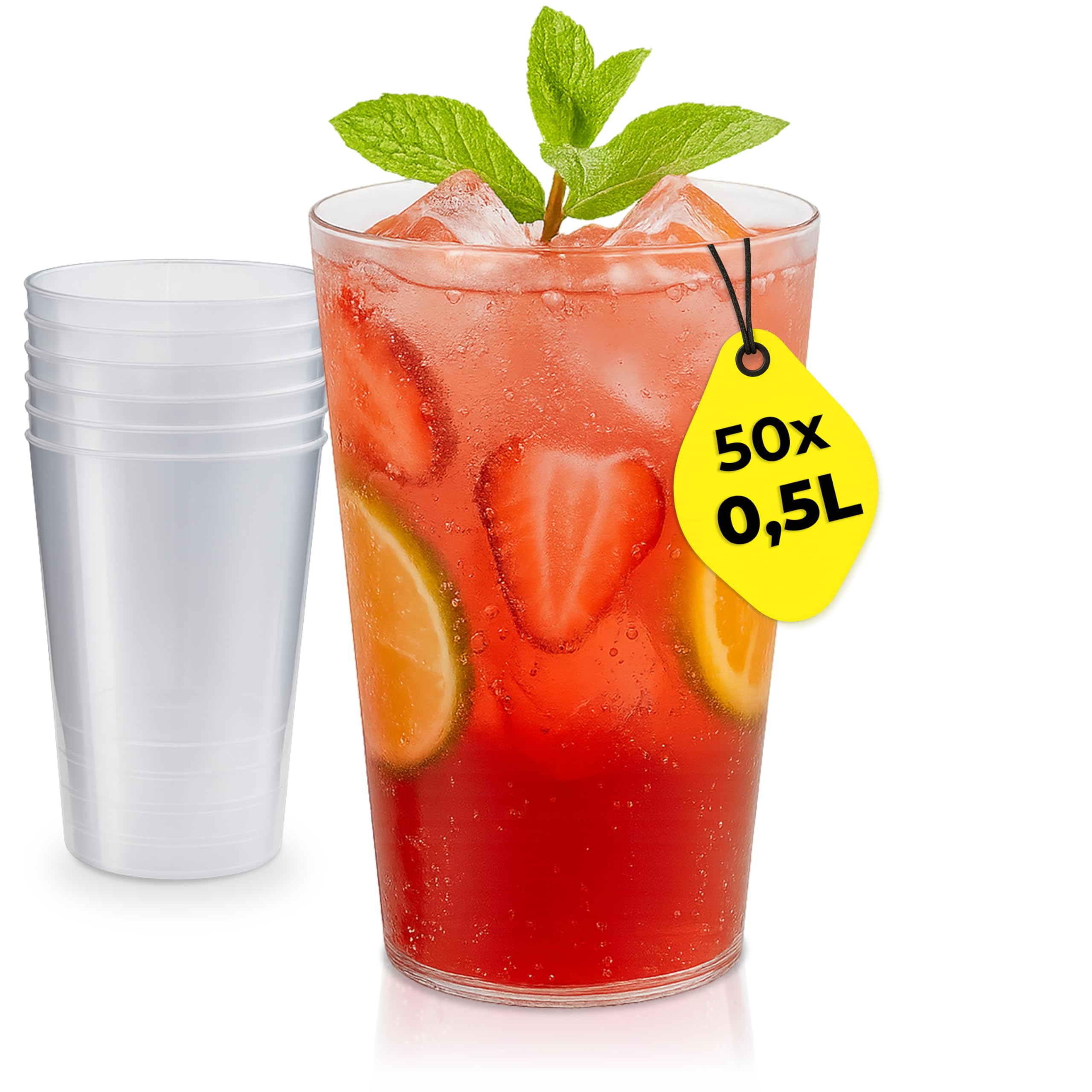 Silverkitchen 50x Mehrweg Plastikbecher 0,5 L – Stapelbare Partybecher - Spülmaschinenfeste Hartplastik Becher für Events, Partys & Gastronomie