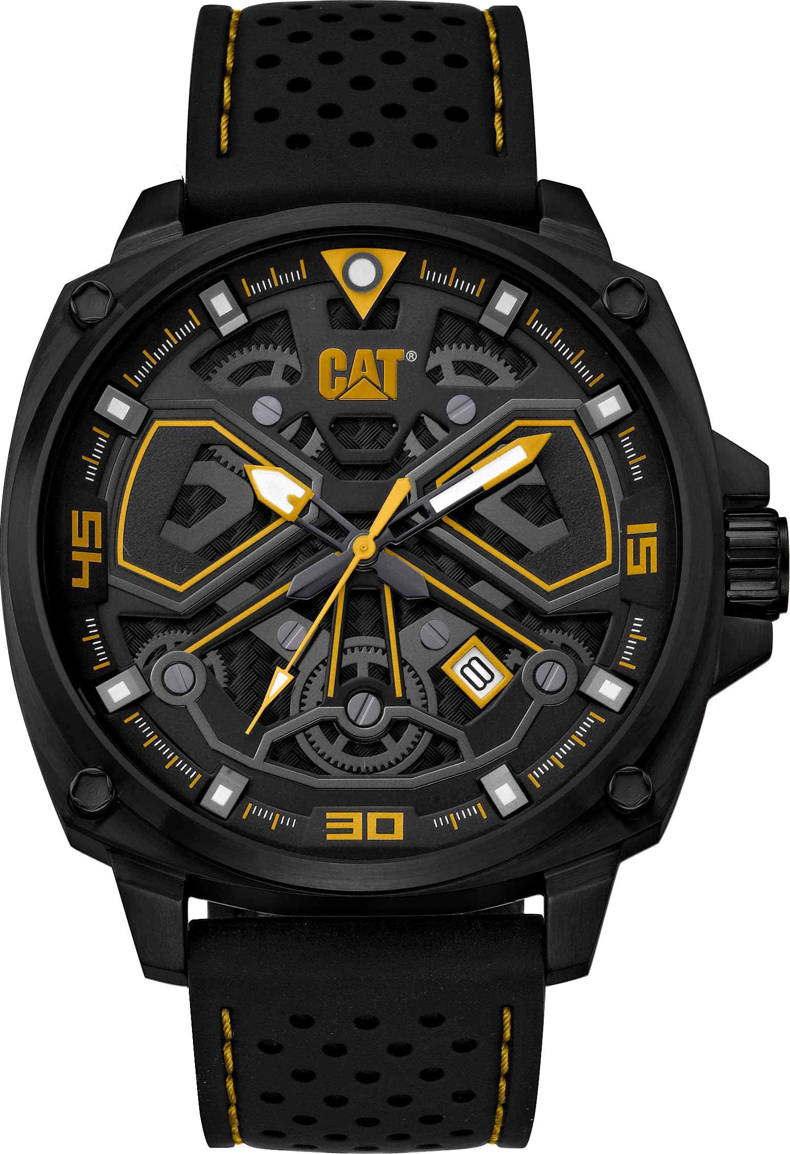 CAT 'Tokyo' Men Watch, 44mm case, Black face, Stainless Steel case, Silicone Strap, Black/Yellow dial (AJ.161.21.127)