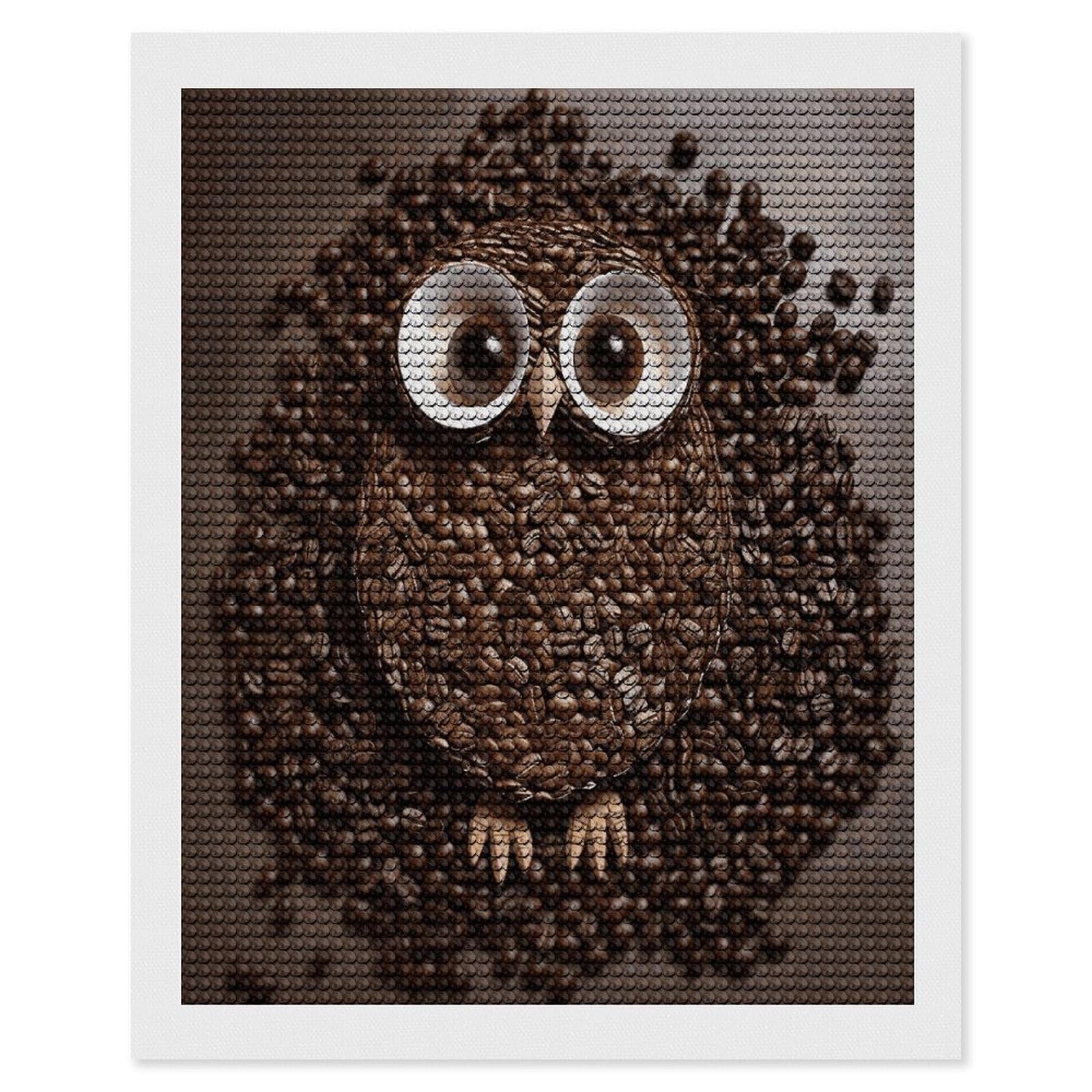 Coffee Bean Owl Diamond Art Kits for Adult Round Full Drill Diamond Dots Paintings for Beginner Picture Art DIY Diamond Painting Kits 5D Diamond Art Painting for Home Wall Decor 16"x20"