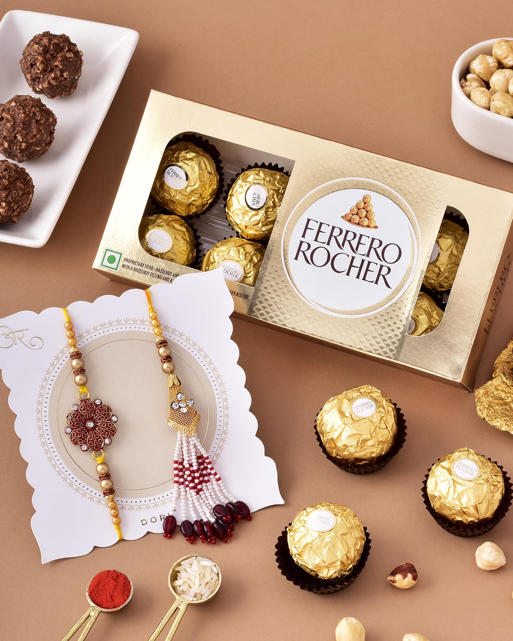 HyperFoods® Chocolate Gift Pack Rakhi with Chocolate Rocher Pack of 8 Chocolates with Bhaiya Bhabhi Rakhi Set with Roli & Rice-image-23