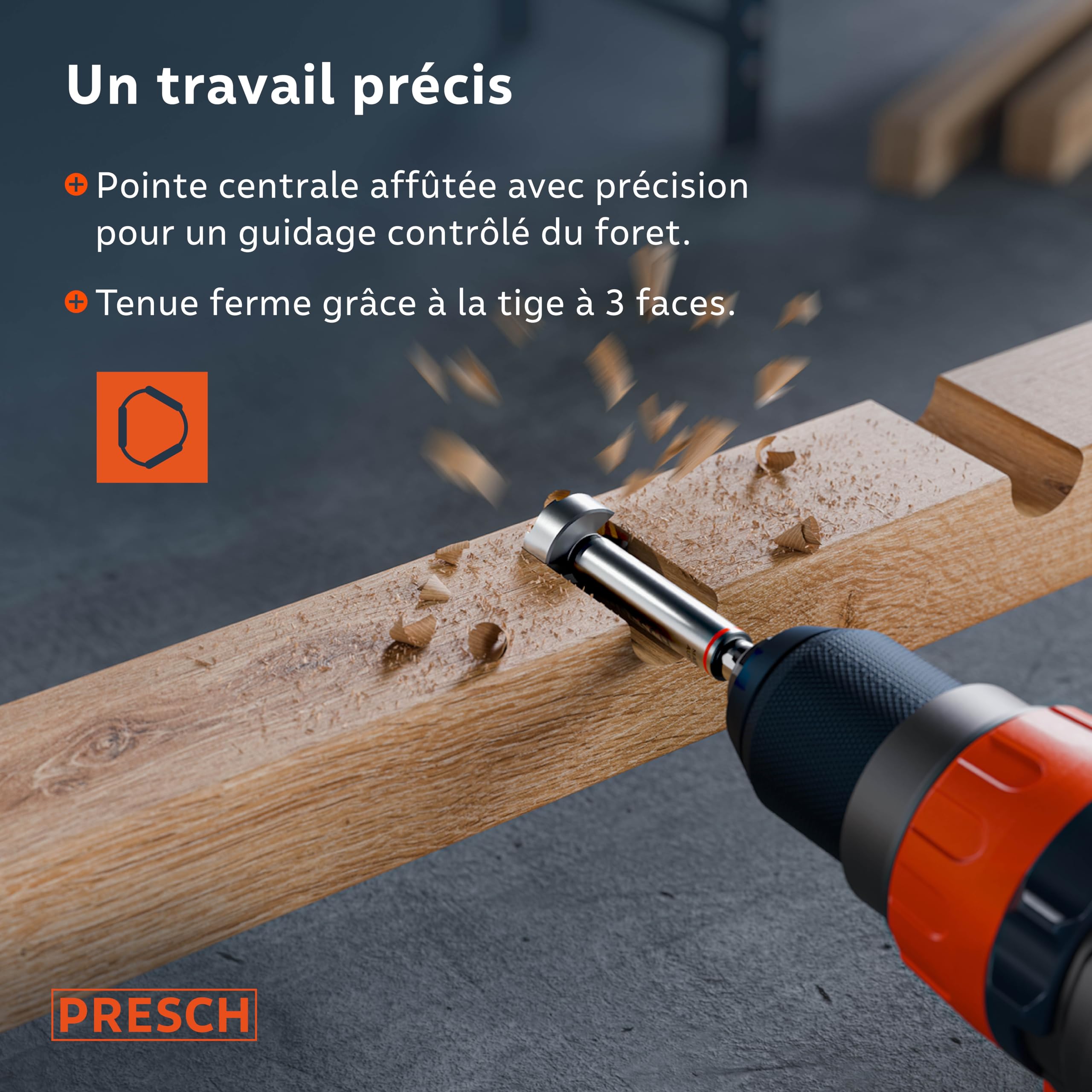Presch Mèches Forstner Ø 20mm - Coupe-trou ultra tranchant et durable - Pointe de centrage de haute précision pour des trous ronds parfaits - Performance fiable avec une longévité optimisée