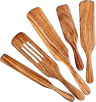 Vista 8 de Juego de utensilios de cocina de teca natural, resistentes al calor, antiadherentes, cucharas de madera para cocinar