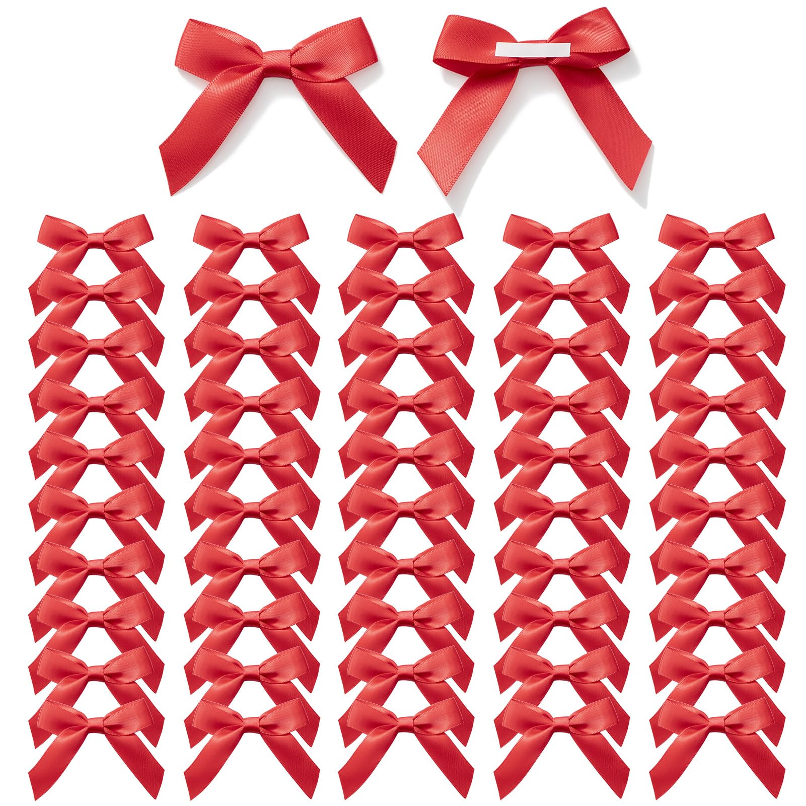 MORSUNBELA Schleifen Deko Kleine Rot Schleife Satinband Geschenkschleifen Selbstklebend für Valentinstag Hochzeit Weihnachten Geburtstag Dekoration Karte Herstellung 50 Stück