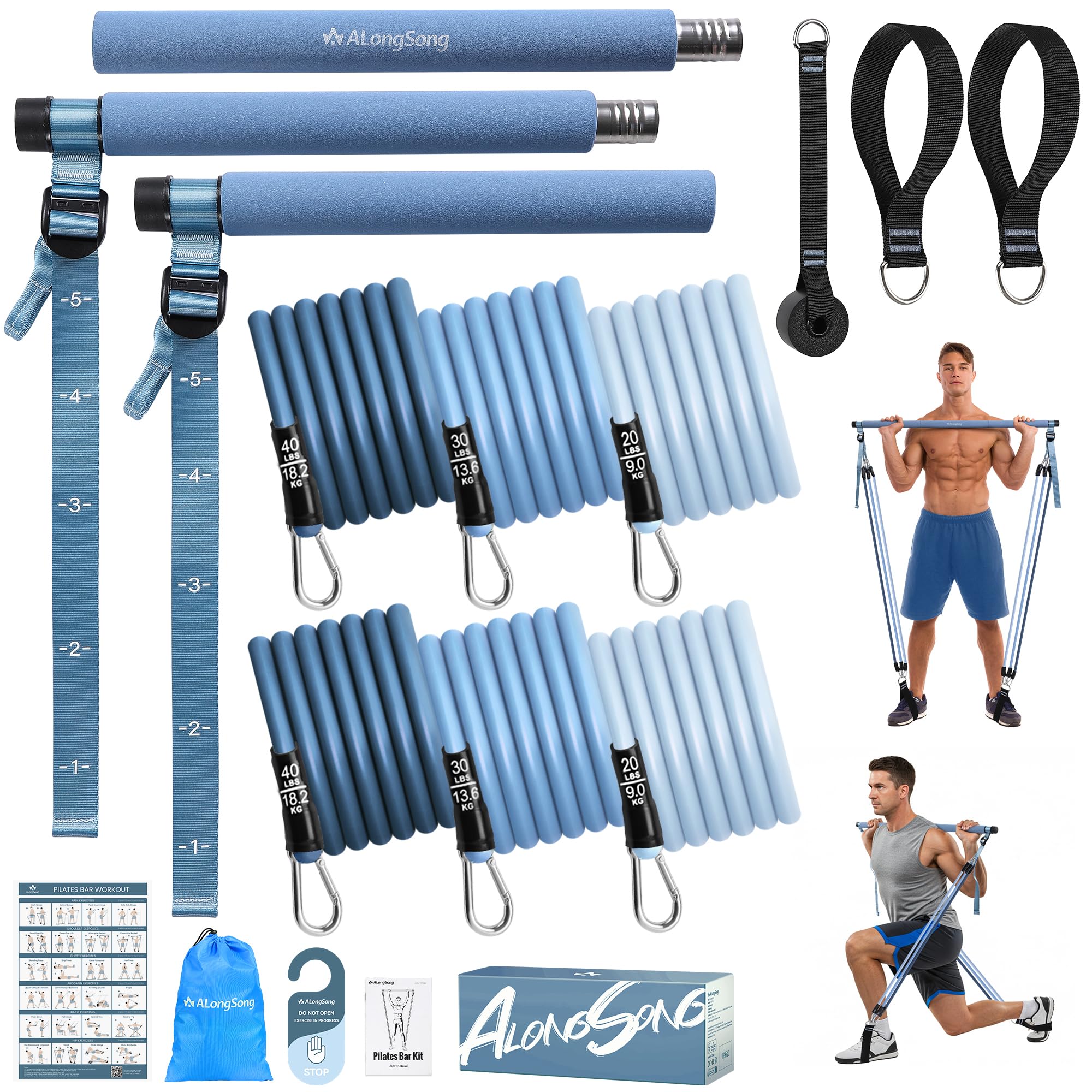 Upgraded Pilates Bar Kit with Resistance Bands Natural Latex for Women &amp; Men, Heavy-Duty Stainless Steel Multifunctional Yoga Pilates Stick for Home Gym Exercise Fitness Equipment Full-Body Workouts