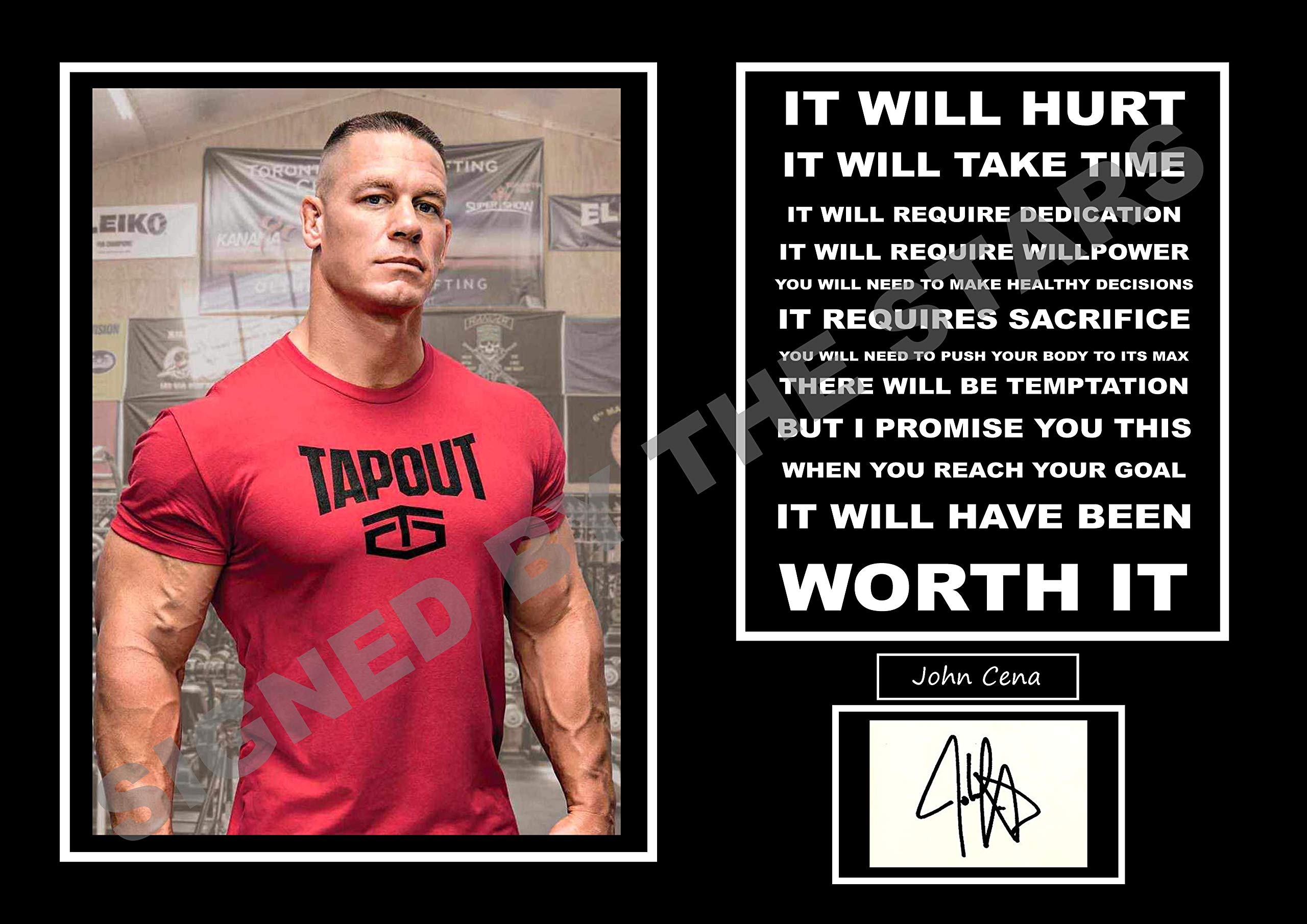 SIGNED BY THE STARS John Cena Autographed Inspirational Wrestling Print, Framed, Matte Finish, 30cm x 20cm (A4), Ideal Present, Home Decoration, Living Room Decor