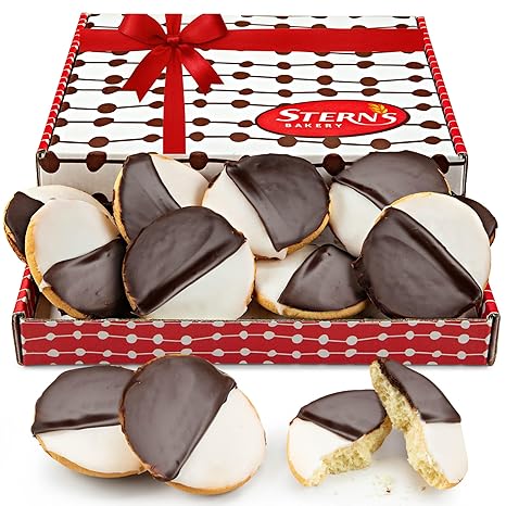 Black and White Cookies | Gourmet Cookie Gift Box | Bakery Fresh | Cookies Individually Wrapped | Chocolate for Birthday Food Gifts | Kosher & Nut Free, 9 Count | Stern’s Bakery
