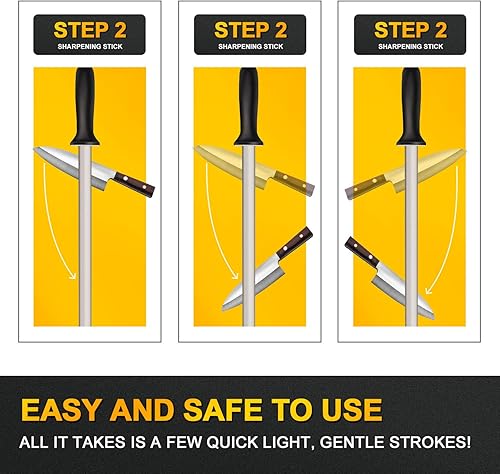 Miniatura 5 de AHNR - Varilla de afilar cuchillos profesional de acero de diamante de 12 pulgadas, varilla de afilar cuchillos de cocina y afilador múltiple de