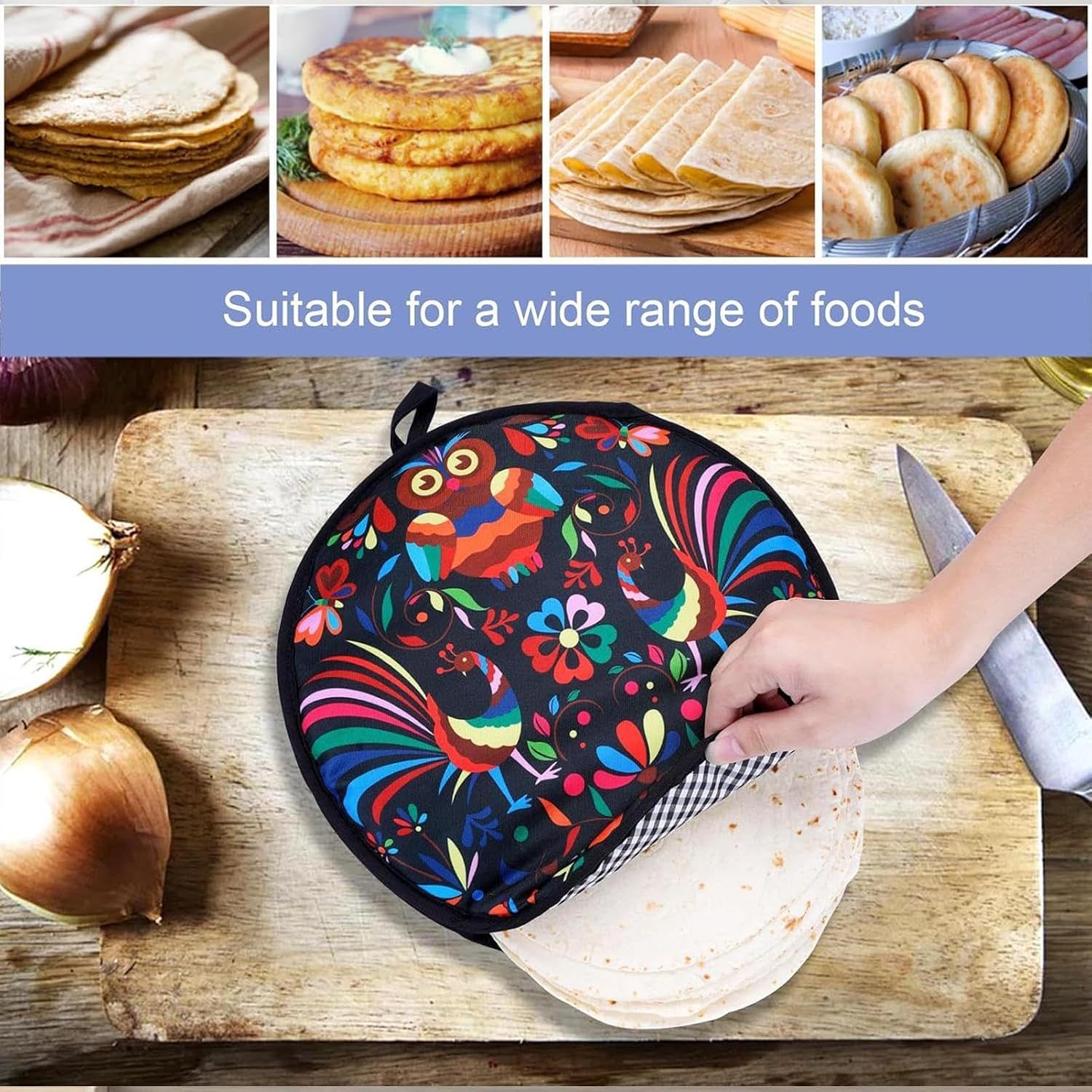 Tortilla Warmer – 12Inch Microwavable Pouch, Insulated Taco Heater Keeper, Bread Warmer, Easy to Use Kitchen Tool, Food Accessories for Wraps Pita Chapati Pancakes Corn Rolls