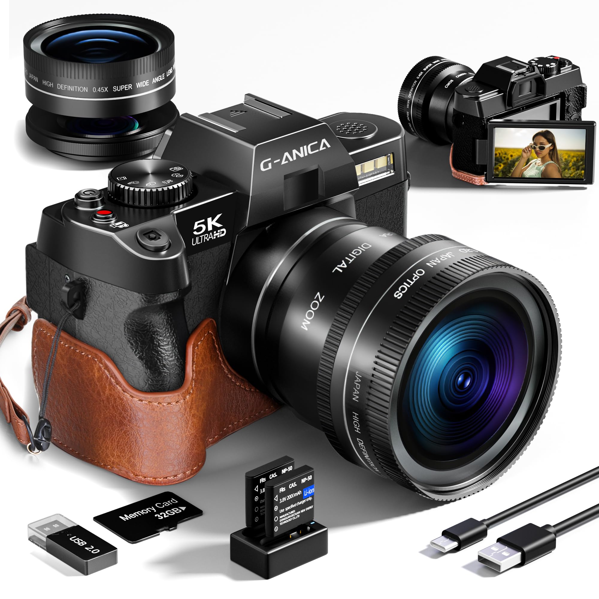 5K Digital Camera, 48MP Cameras for Photography with WiFi & App Control, Vlogging Camera for YouTube with Bag,Compact Camera,Perfect for Entry-Level Users and Beginners with Macro&Wide Lens-32GB Card