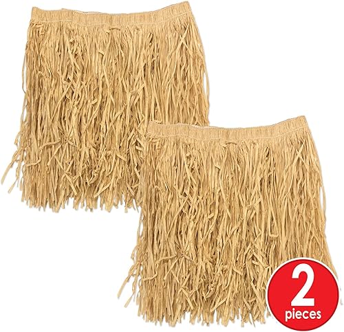 Miniatura 2 de Beistle Paquete de 2 mini faldas hula para adultos, accesorios de disfraz hawaiano y atuendo temático tropical, mini atuendo de hierba Luau de papel