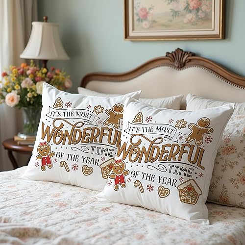 Miniatura 4 de Fundas de almohada navideñas de pan de jengibre de 18 x 18 pulgadas, decoración de Navidad de casa de jengibre, decoración de Navidad retro de